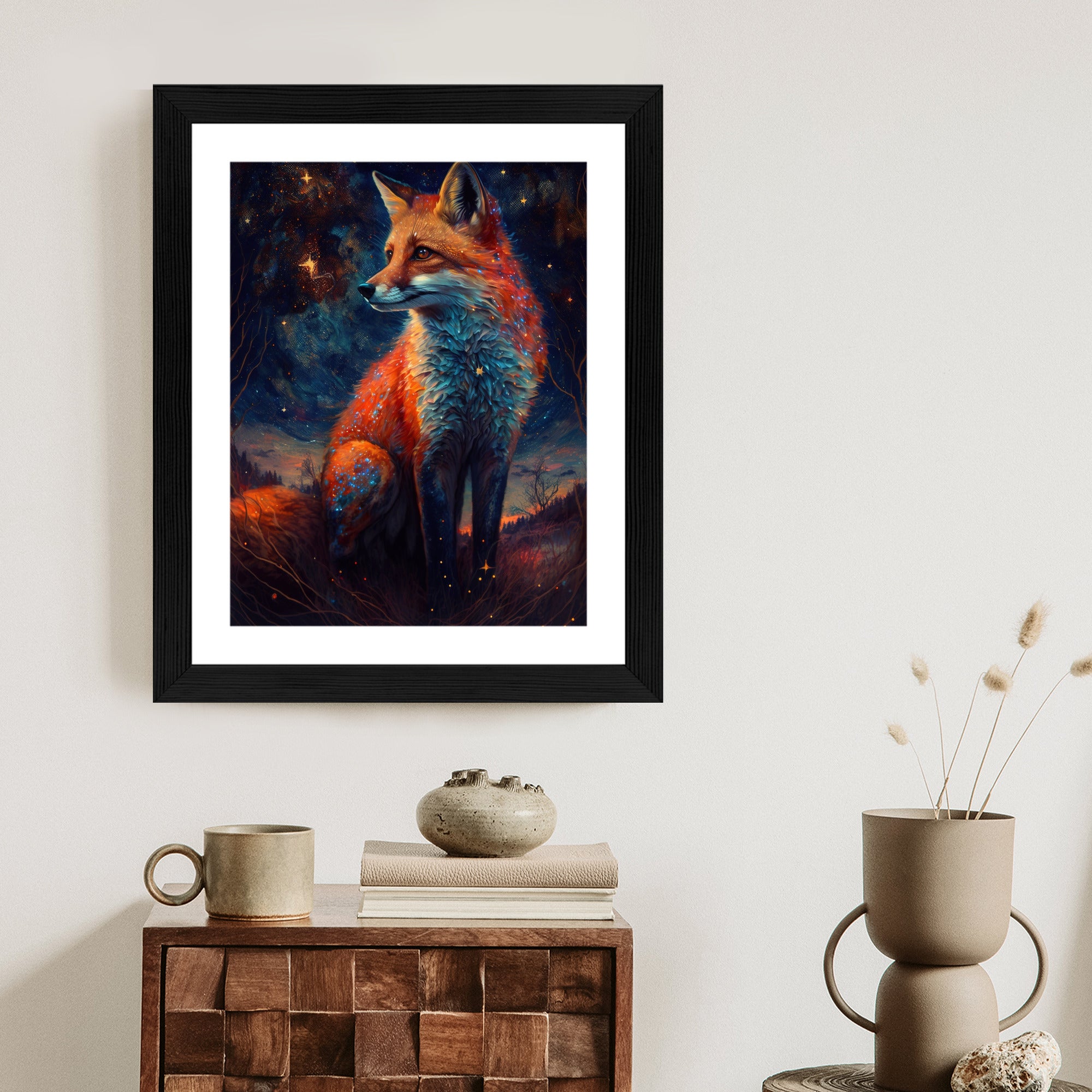 Plakat Magiczny Lis Na Ilustracji Rama Drewniana Z Passe-Partout Kolor Naturalny