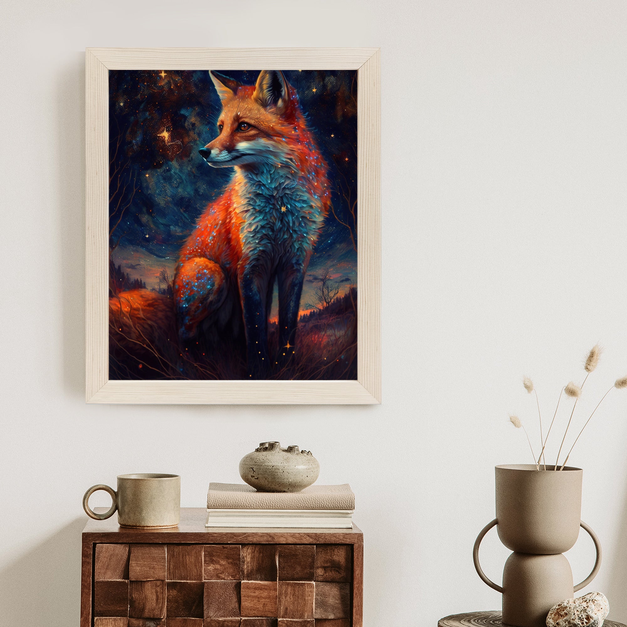 Plakat Magiczny Lis Na Ilustracji Rama Drewniana Z Passe-Partout Kolor Naturalny