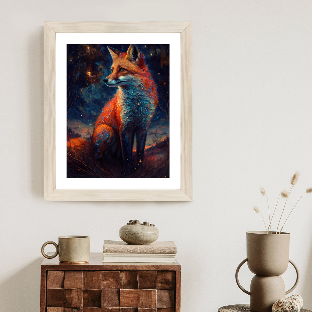 Plakat Magiczny Lis Na Ilustracji Rama Drewniana Z Passe-Partout Kolor Naturalny