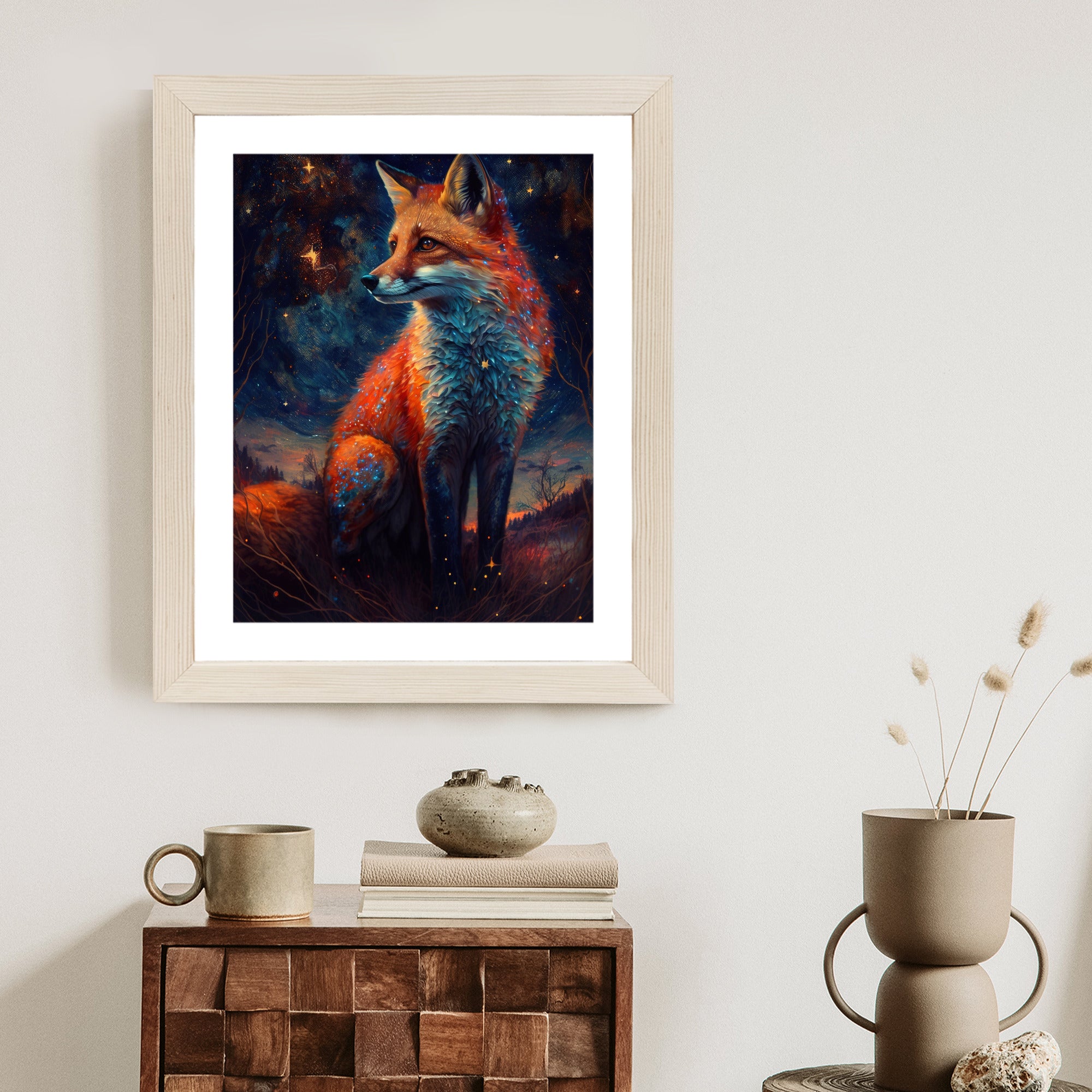 Plakat Magiczny Lis Na Ilustracji Rama Drewniana Z Passe-Partout Kolor Naturalny