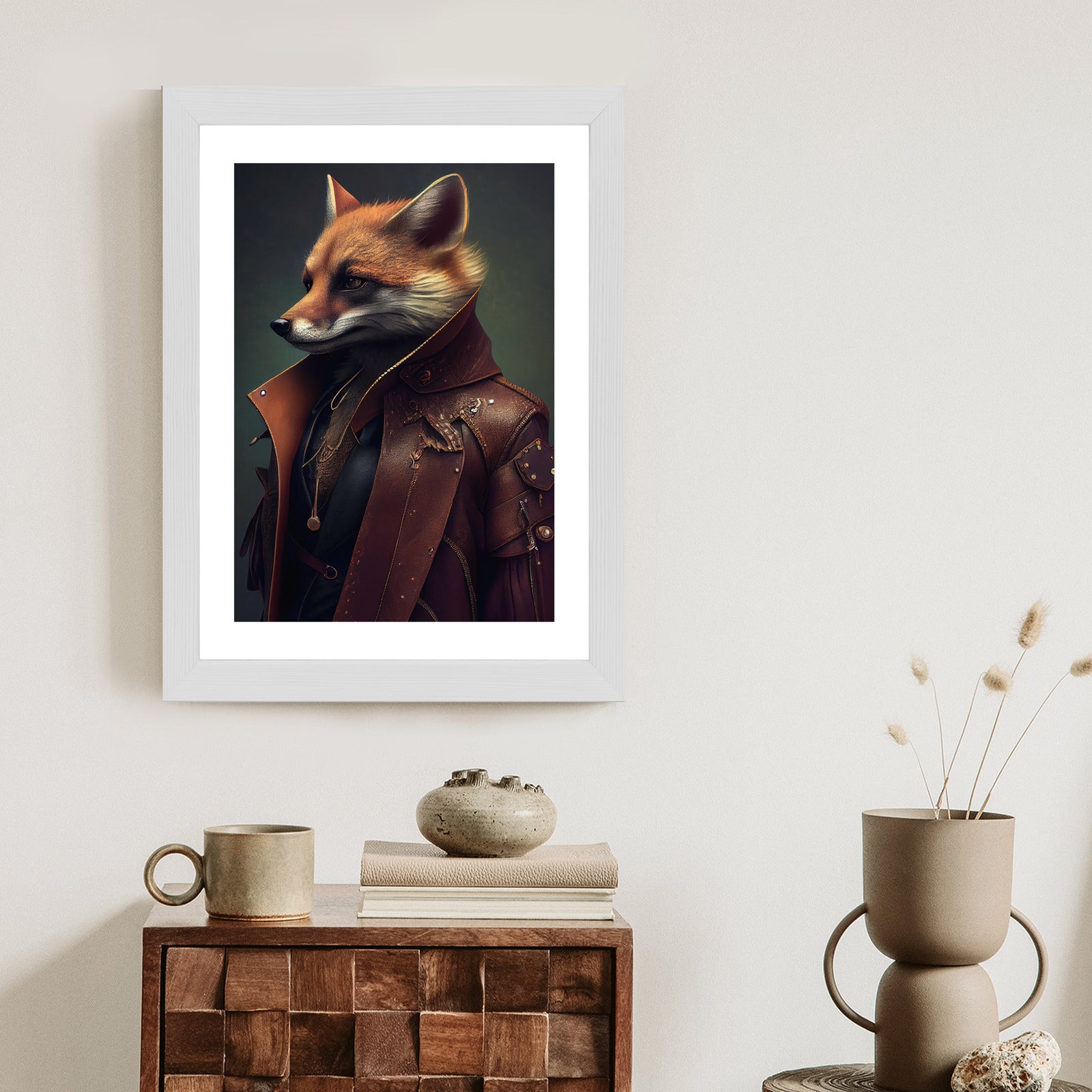 Plakat Lis W Stroju Fantasy Rama Drewniana Z Passe-Partout Kolor Naturalny