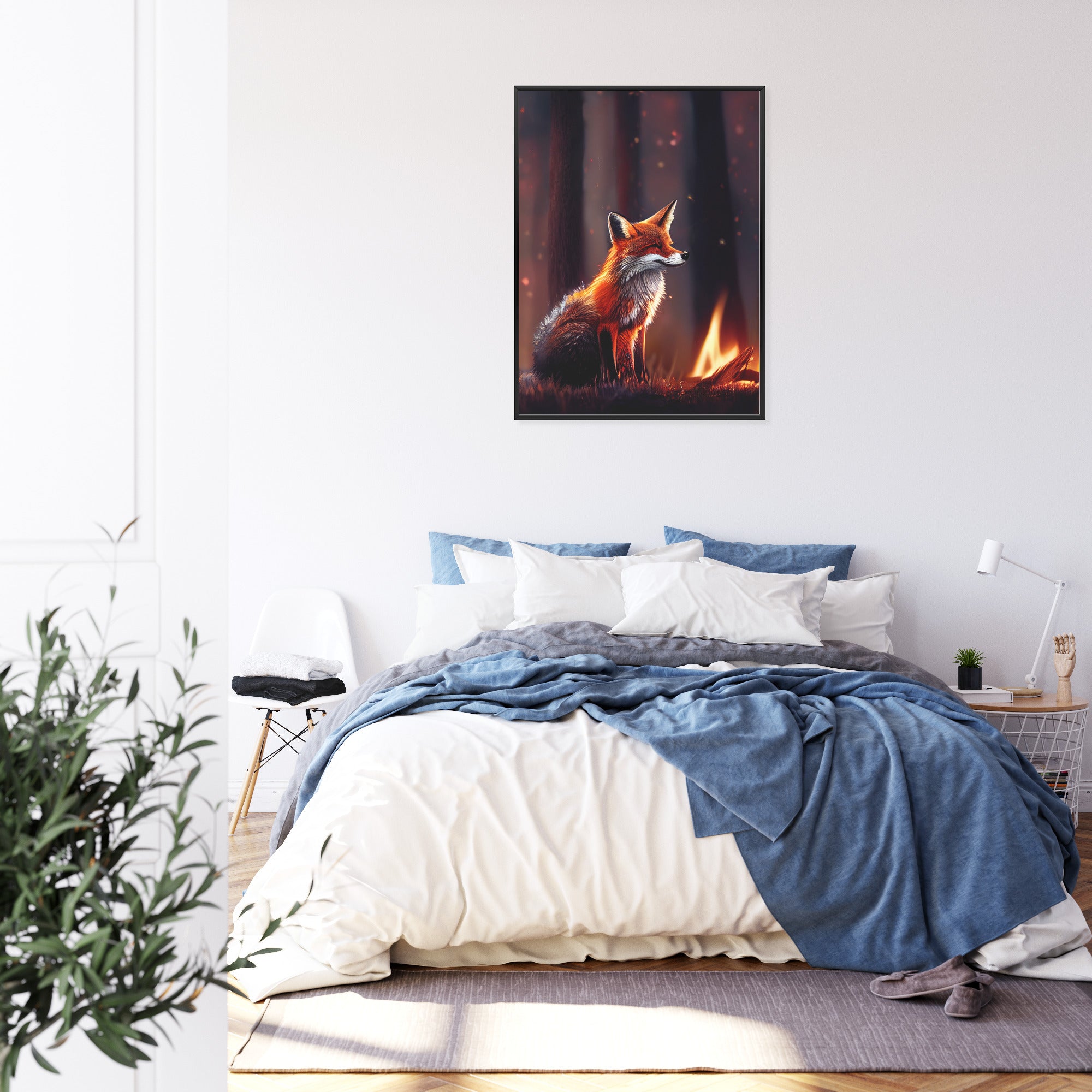 Plakat Lis Przy Ognisku Rama Drewniana Z Passe-Partout Kolor Naturalny