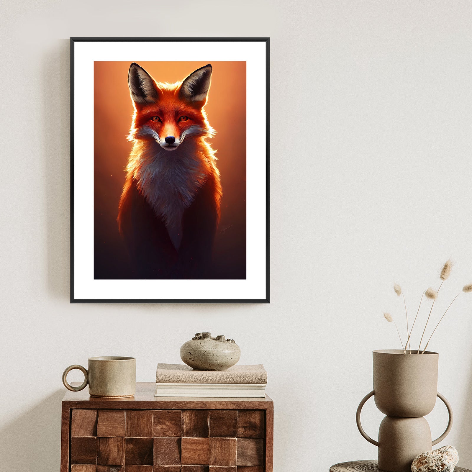 Plakat Kolorowy, Żywy Portret Lisa Rama Drewniana Z Passe-Partout Kolor Naturalny