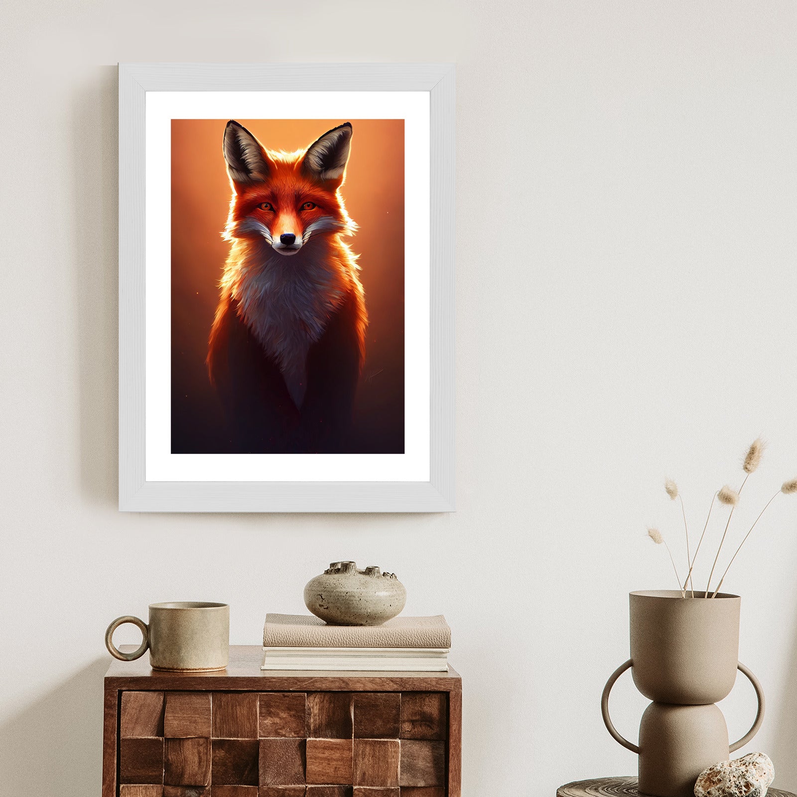 Plakat Kolorowy, Żywy Portret Lisa Rama Drewniana Z Passe-Partout Kolor Naturalny