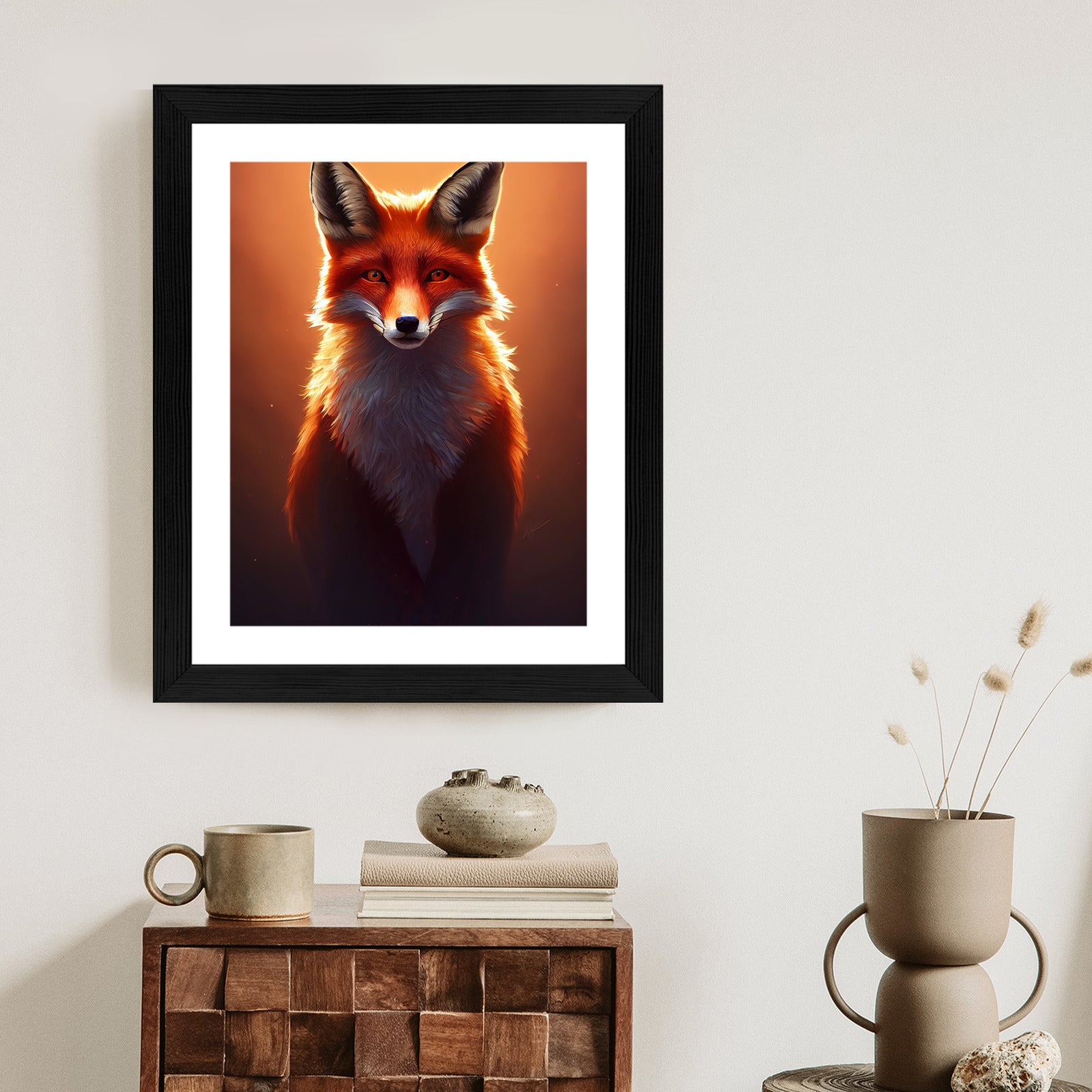 Plakat Kolorowy, Żywy Portret Lisa Rama Drewniana Z Passe-Partout Kolor Naturalny