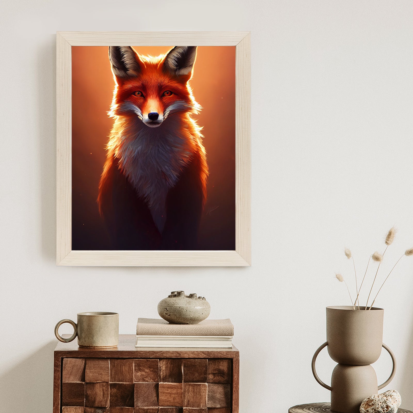 Plakat Kolorowy, Żywy Portret Lisa Rama Drewniana Z Passe-Partout Kolor Naturalny
