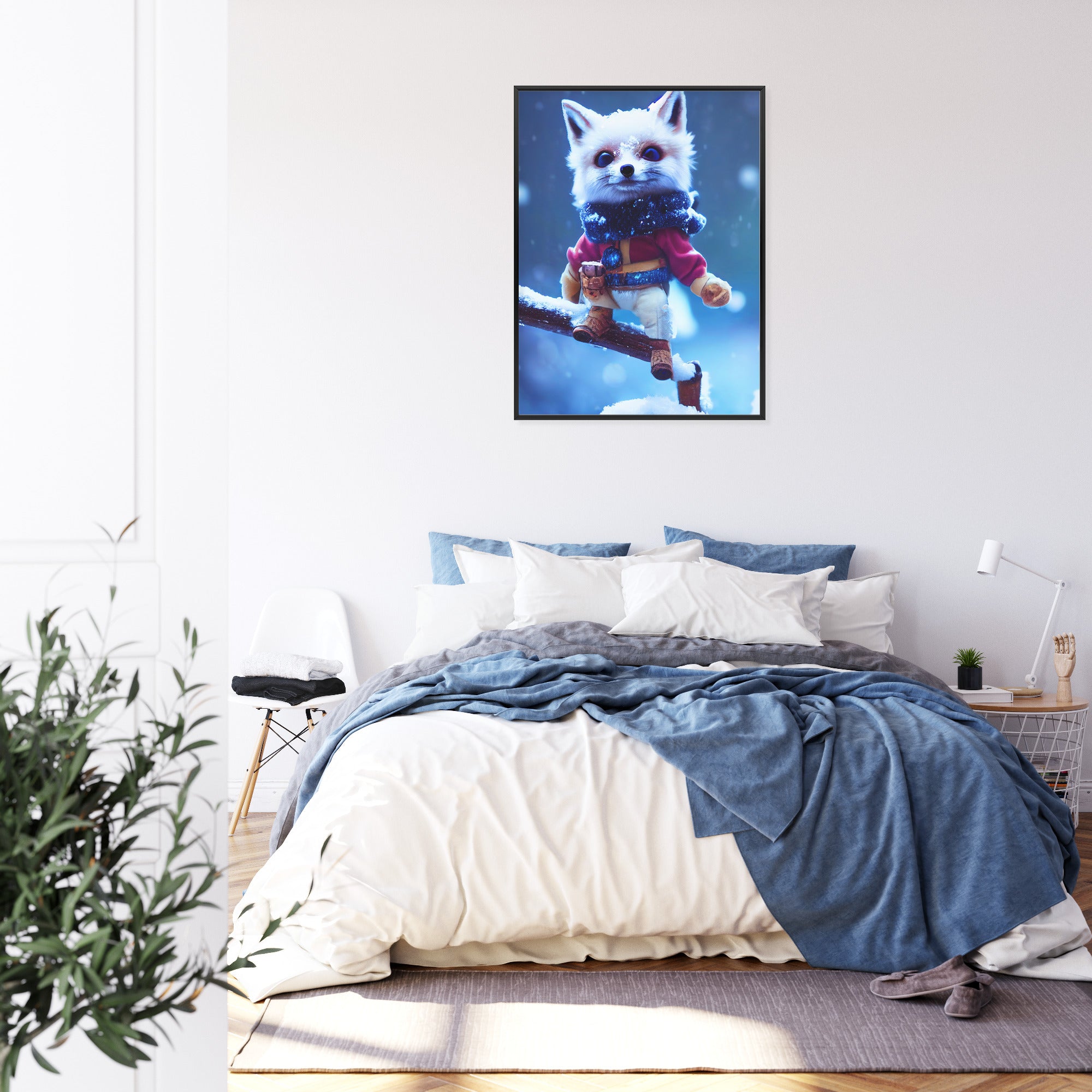 Plakat Uroczy Lisek W Śniegu Rama Drewniana Z Passe-Partout Kolor Naturalny