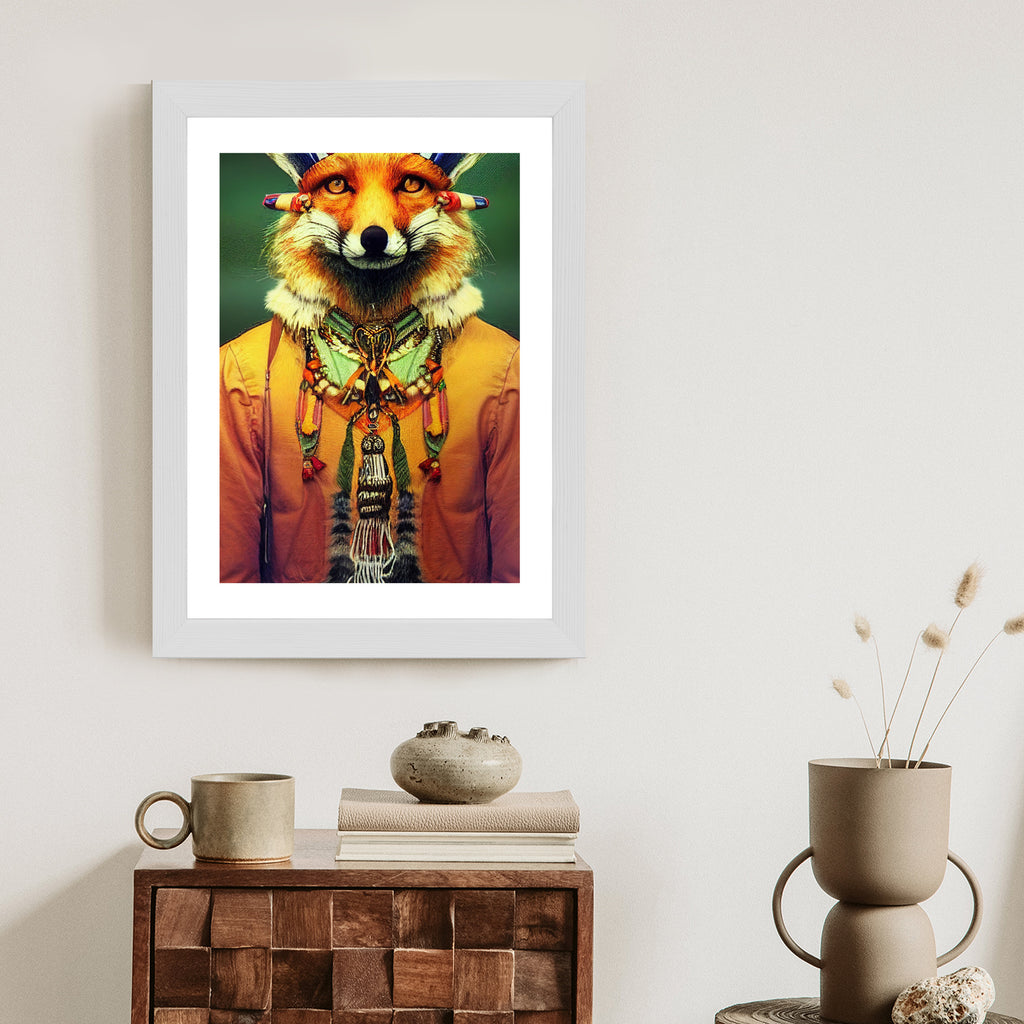 Plakat Lis W Stroju Indiańskim Rama Drewniana Z Passe-Partout Kolor Naturalny