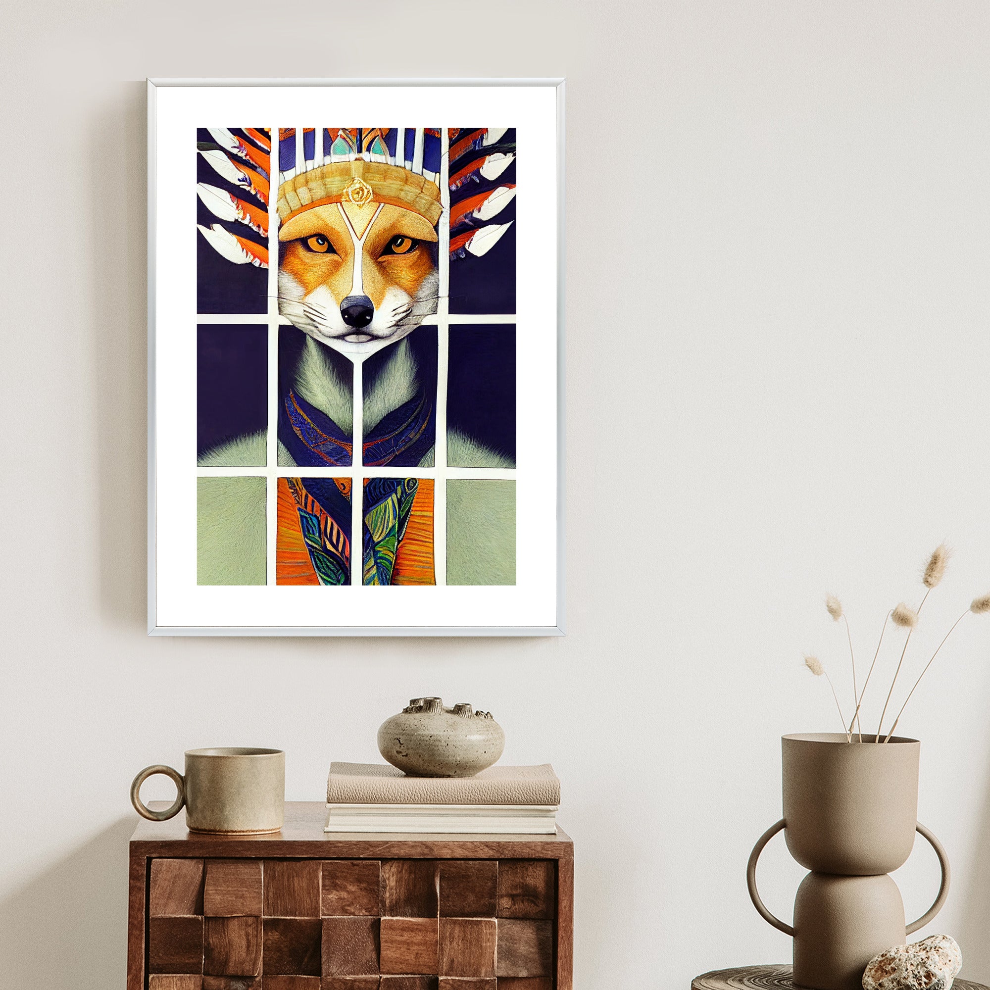 Plakat Lis W Ludowym Ubraniu Rama Drewniana Z Passe-Partout Kolor Naturalny