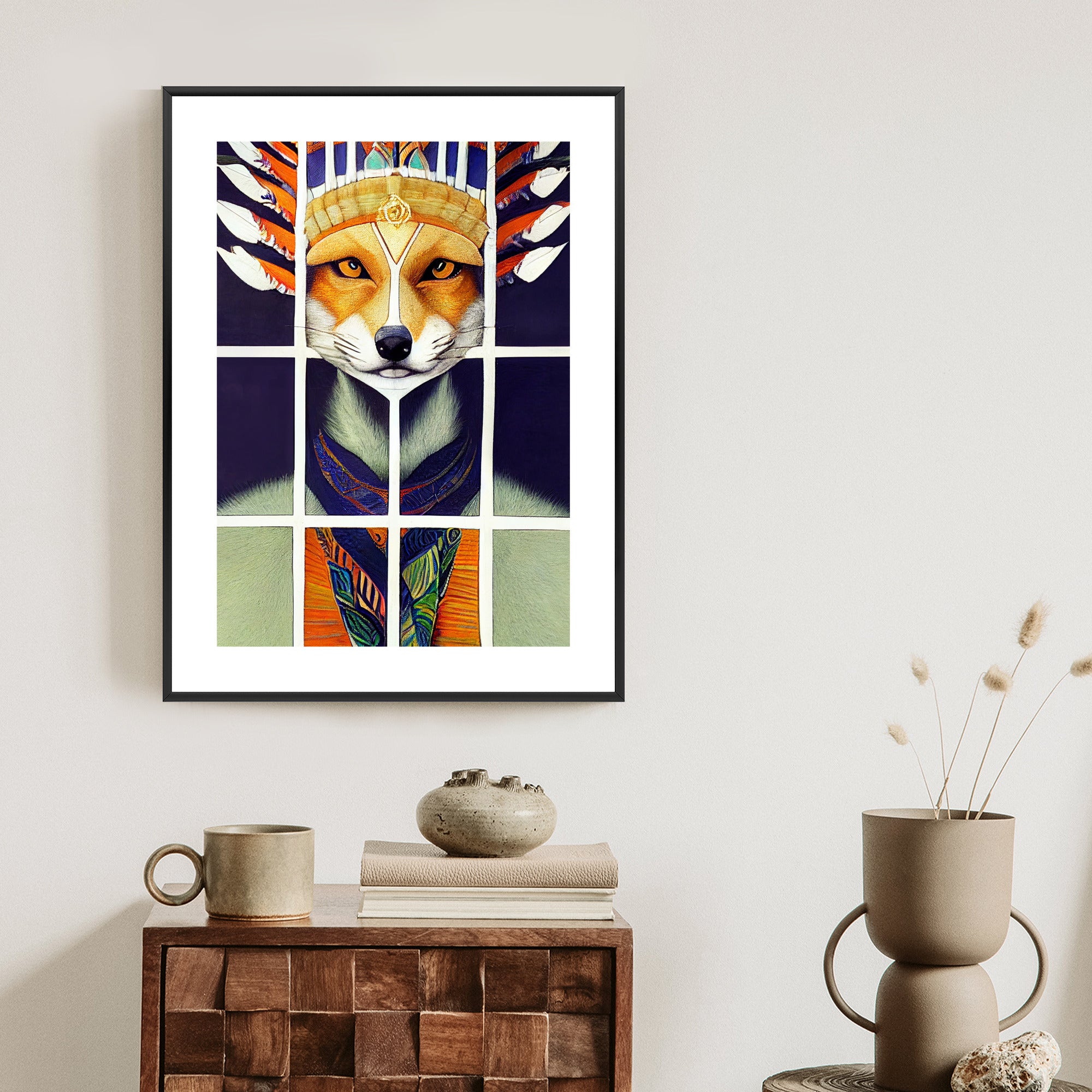 Plakat Lis W Ludowym Ubraniu Rama Drewniana Z Passe-Partout Kolor Naturalny