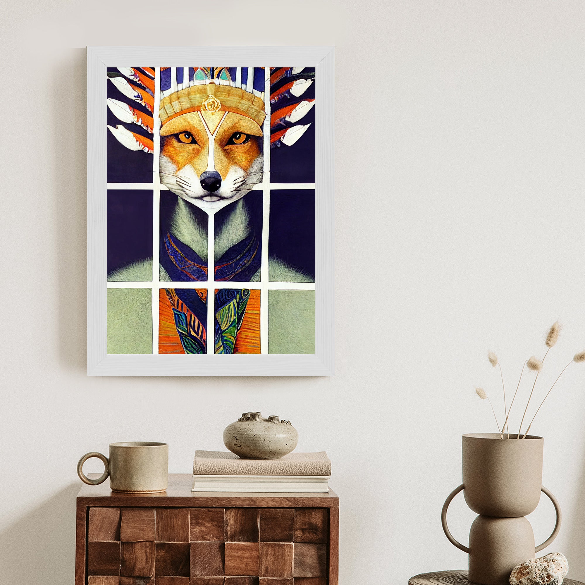 Plakat Lis W Ludowym Ubraniu Rama Drewniana Z Passe-Partout Kolor Naturalny