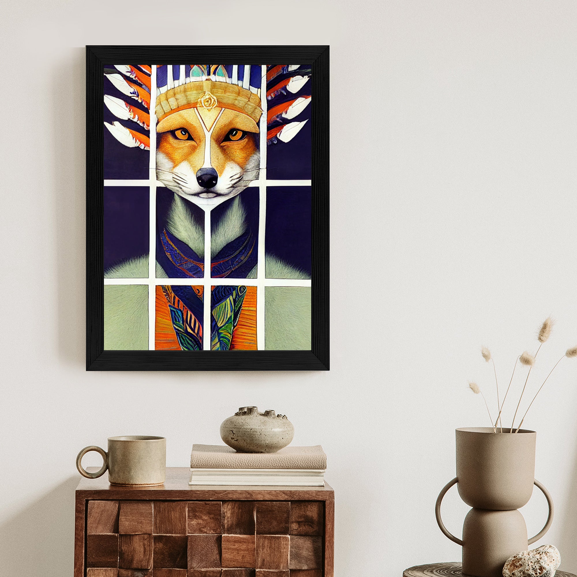 Plakat Lis W Ludowym Ubraniu Rama Drewniana Z Passe-Partout Kolor Naturalny