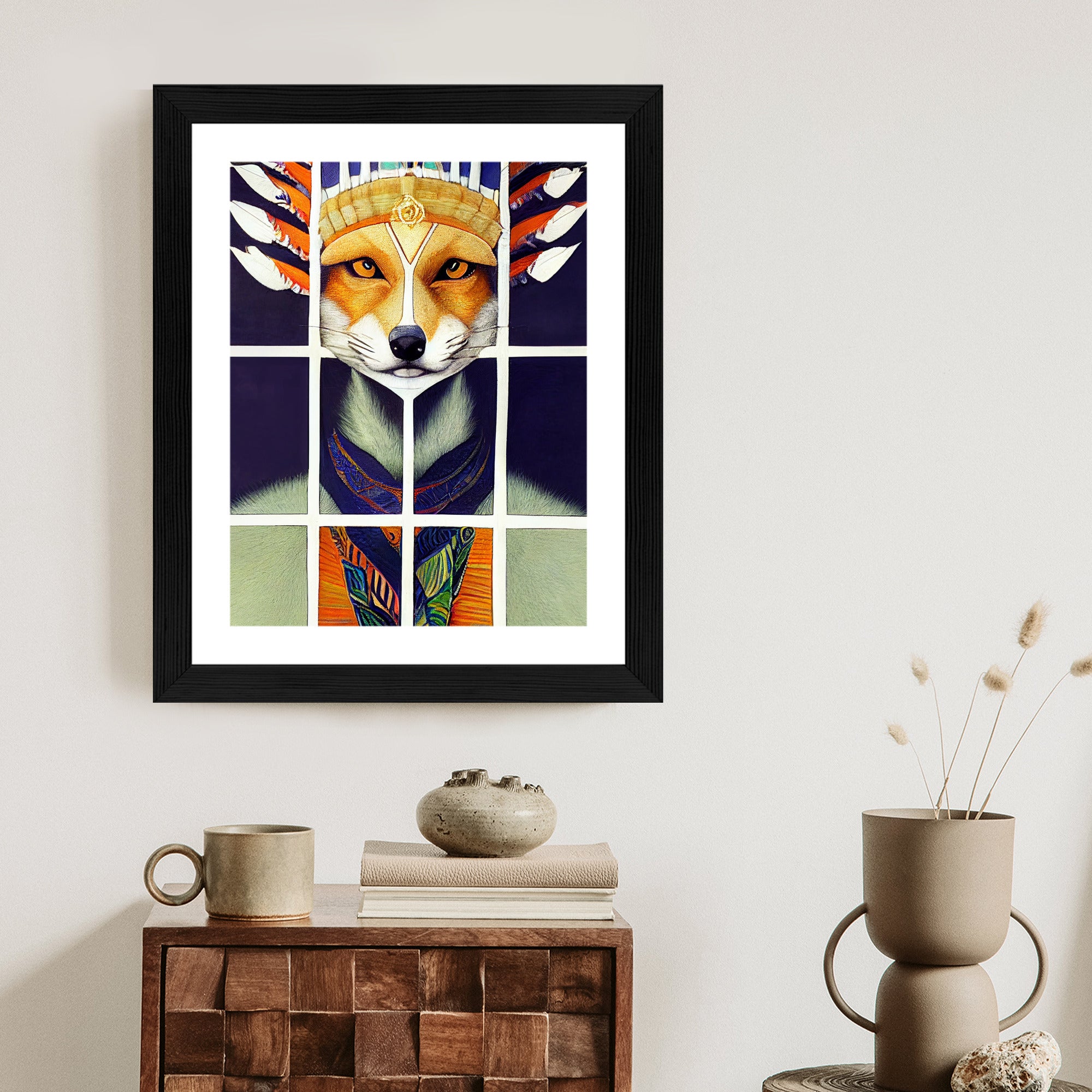 Plakat Lis W Ludowym Ubraniu Rama Drewniana Z Passe-Partout Kolor Naturalny