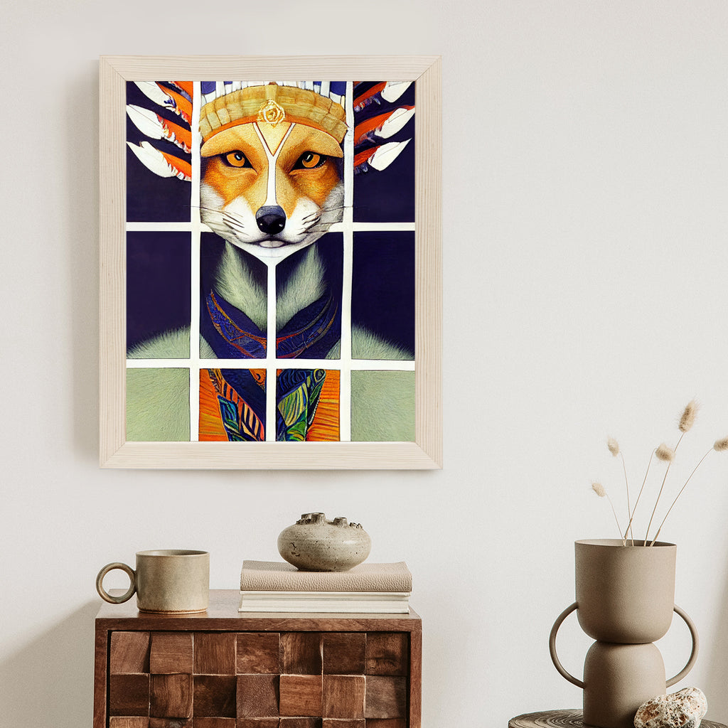 Plakat Lis W Ludowym Ubraniu Rama Drewniana Z Passe-Partout Kolor Naturalny