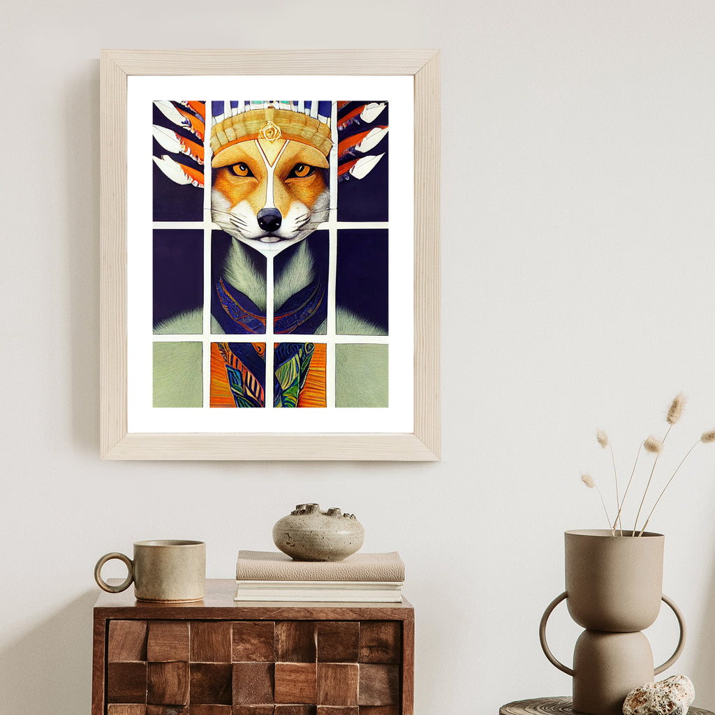Plakat Lis W Ludowym Ubraniu Rama Drewniana Z Passe-Partout Kolor Naturalny