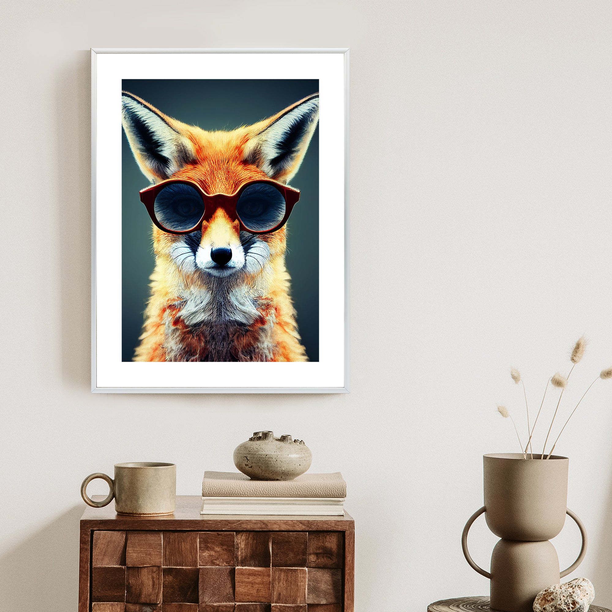 Plakat Portret Lisa W Okularach Rama Drewniana Z Passe-Partout Kolor Naturalny