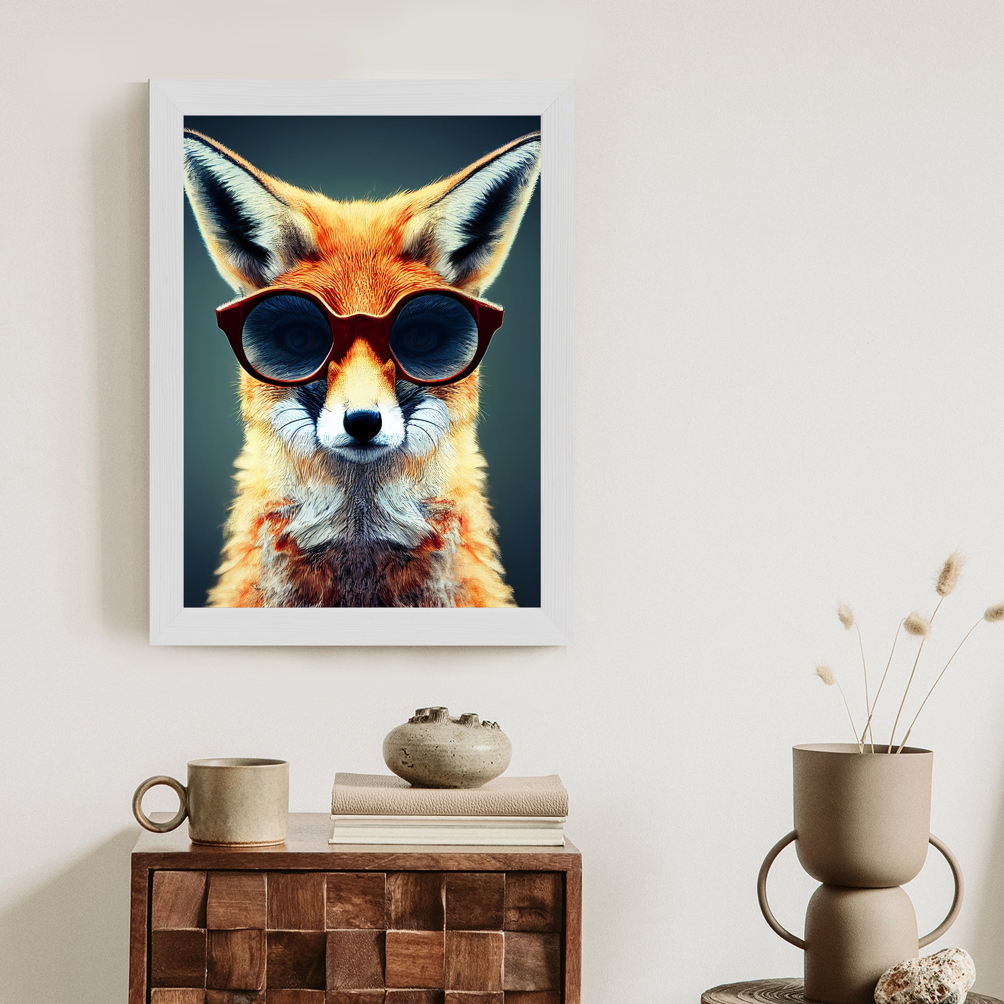 Plakat Portret Lisa W Okularach Rama Drewniana Z Passe-Partout Kolor Naturalny