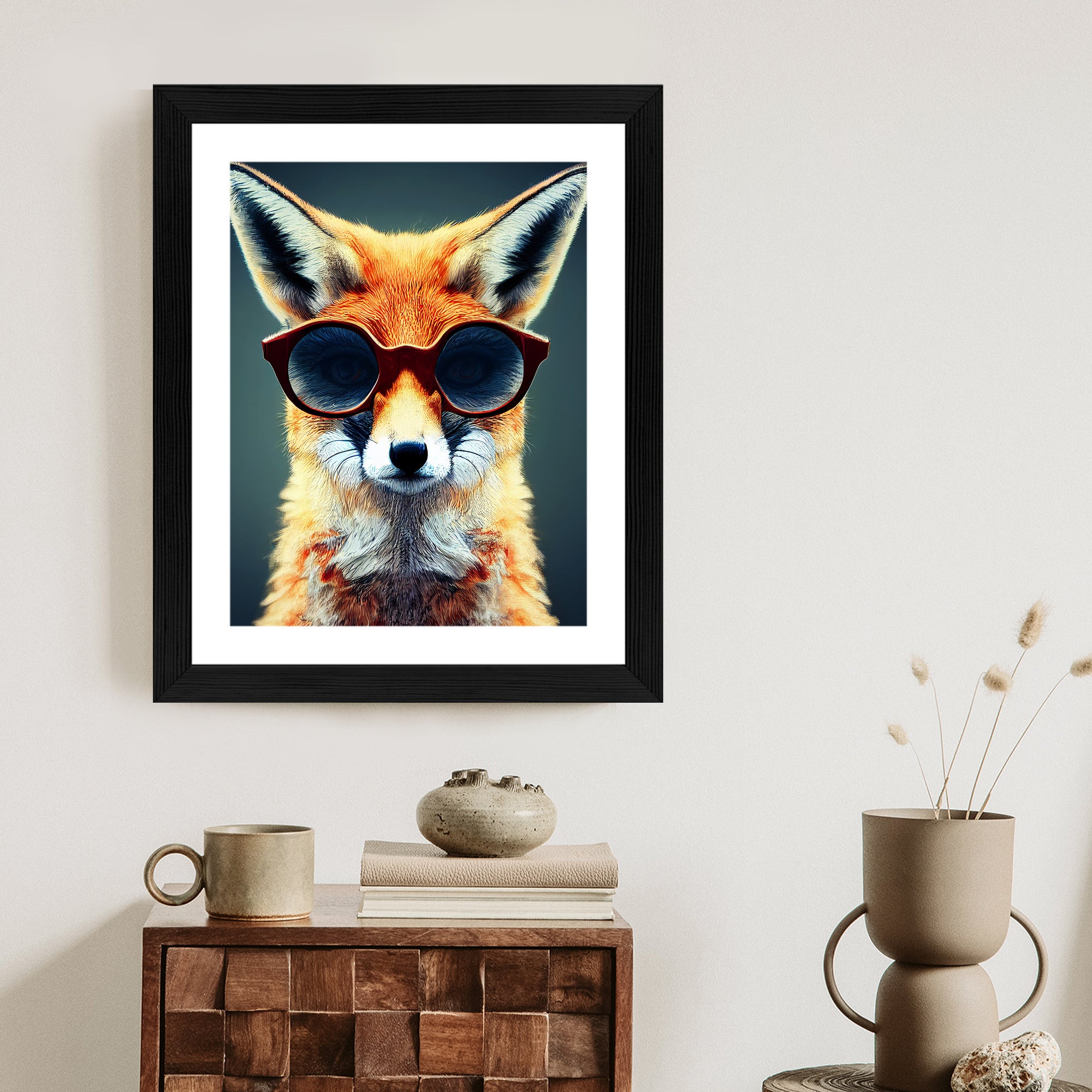 Plakat Portret Lisa W Okularach Rama Drewniana Z Passe-Partout Kolor Naturalny