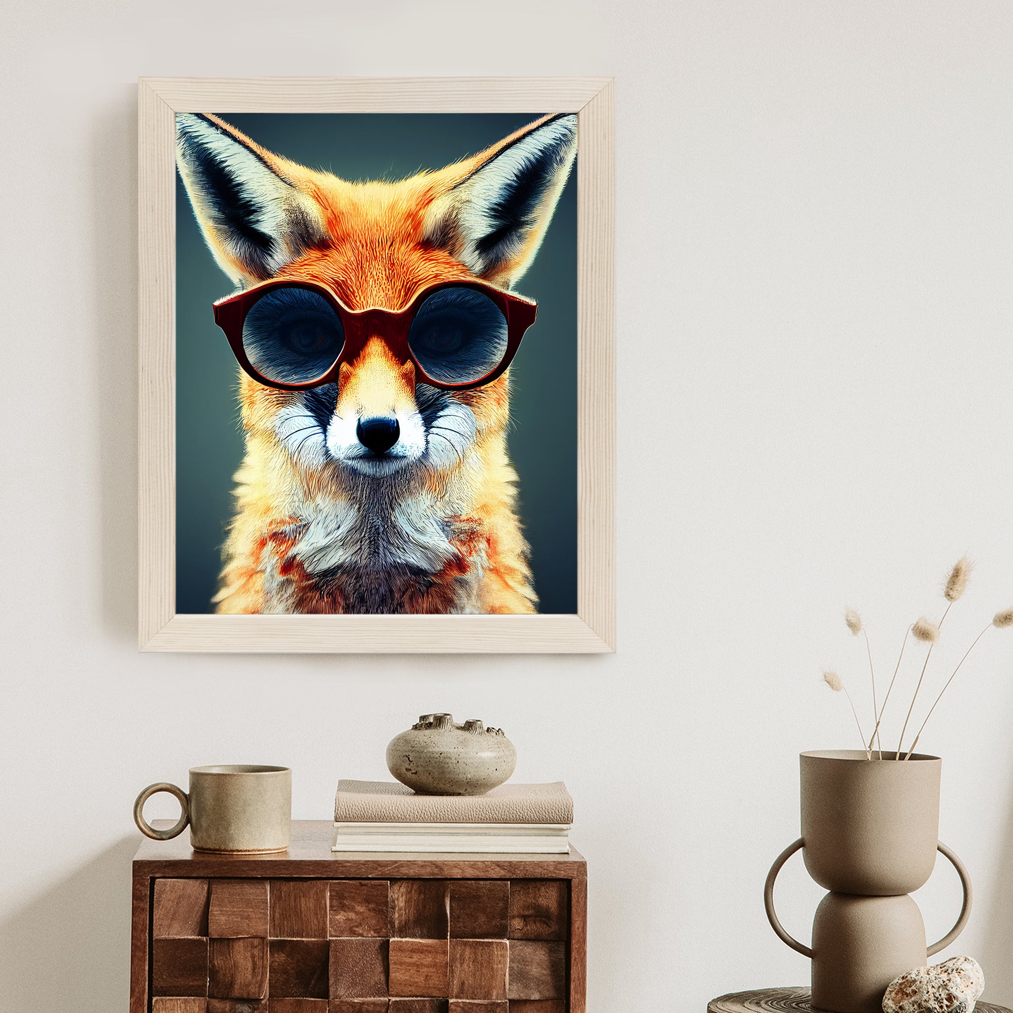 Plakat Portret Lisa W Okularach Rama Drewniana Z Passe-Partout Kolor Naturalny
