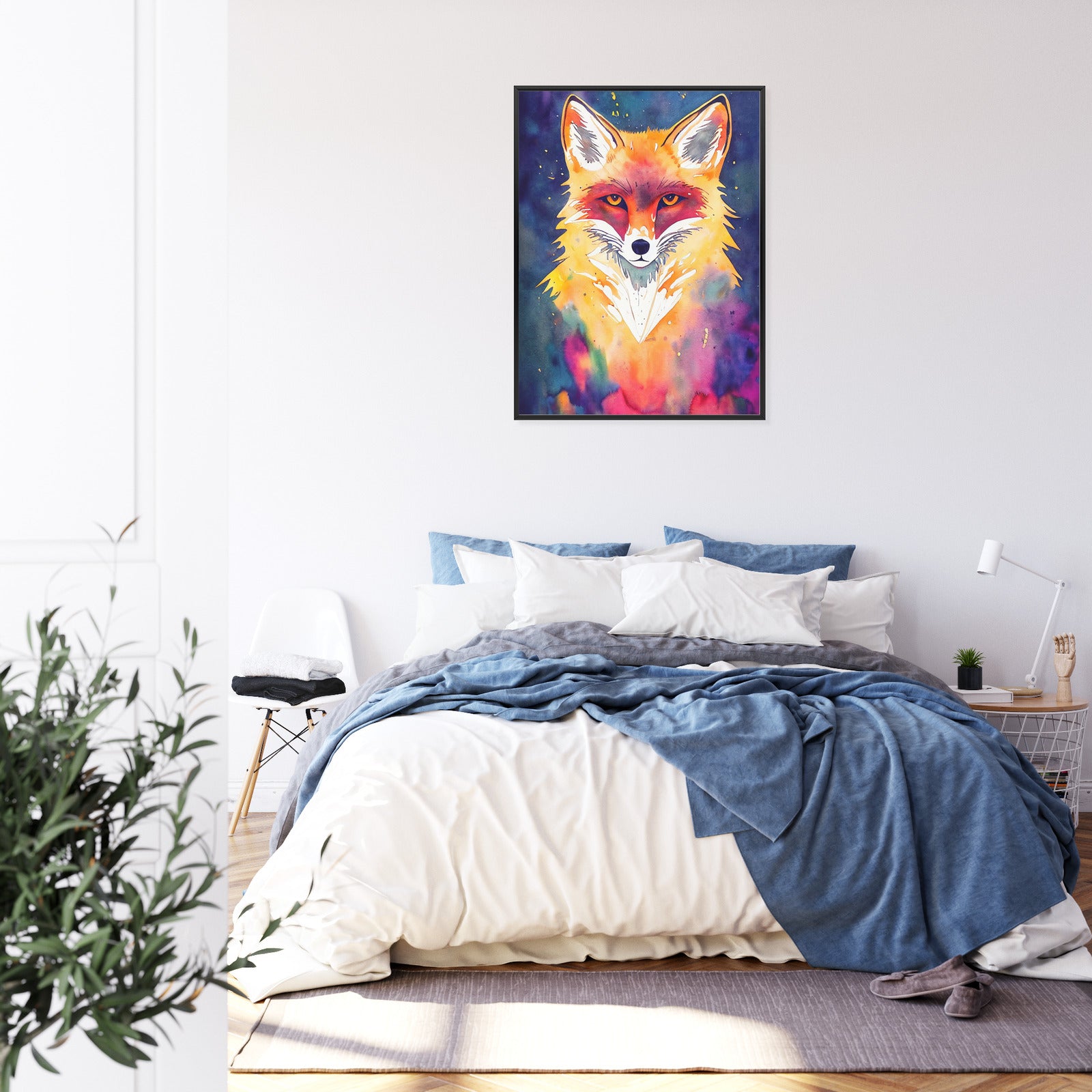 Plakat Akwarela Z Rudym Lisem Rama Drewniana Z Passe-Partout Kolor Naturalny