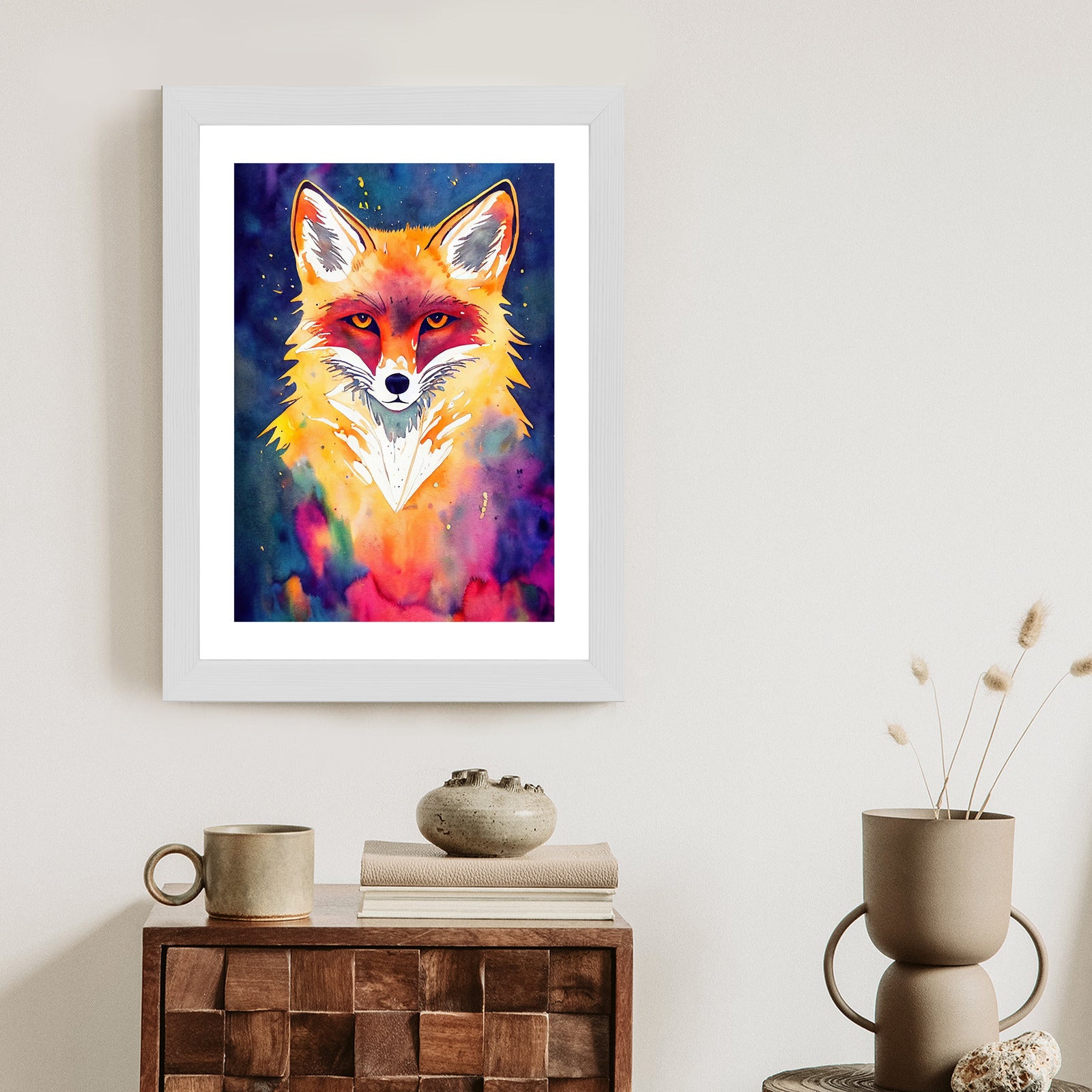 Plakat Akwarela Z Rudym Lisem Rama Drewniana Z Passe-Partout Kolor Naturalny