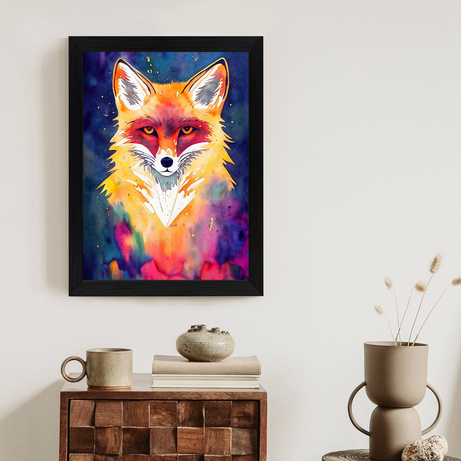 Plakat Akwarela Z Rudym Lisem Rama Drewniana Z Passe-Partout Kolor Naturalny