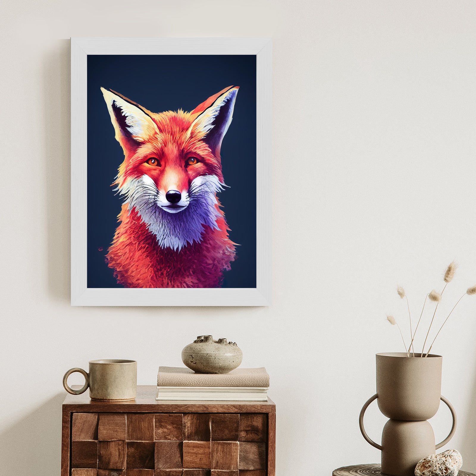 Plakat Rudy Lis Portret Rama Aluminiowa Z Passe-Partout Kolor Srebrny