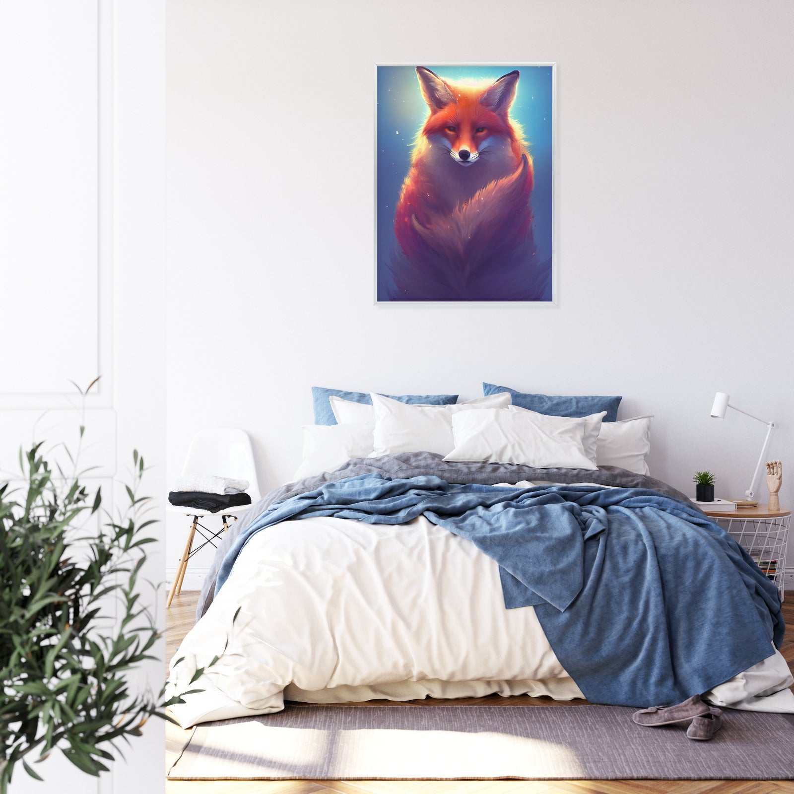 Plakat Rudy Lis Na Niebieskim Tle