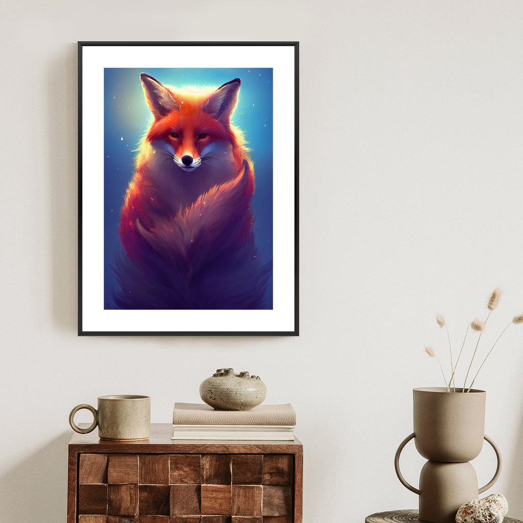 Plakat Rudy Lis Na Niebieskim Tle