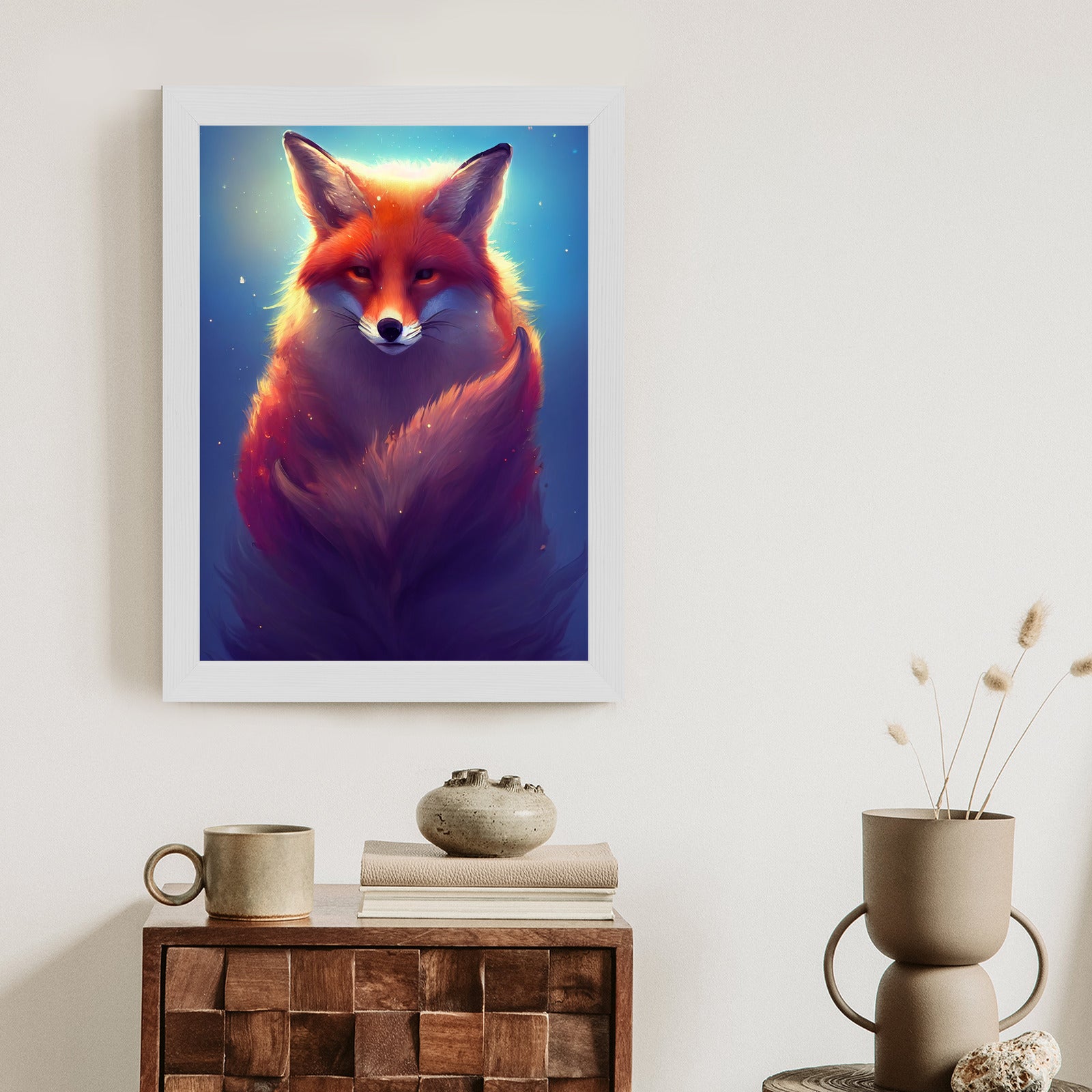Plakat Rudy Lis Na Niebieskim Tle