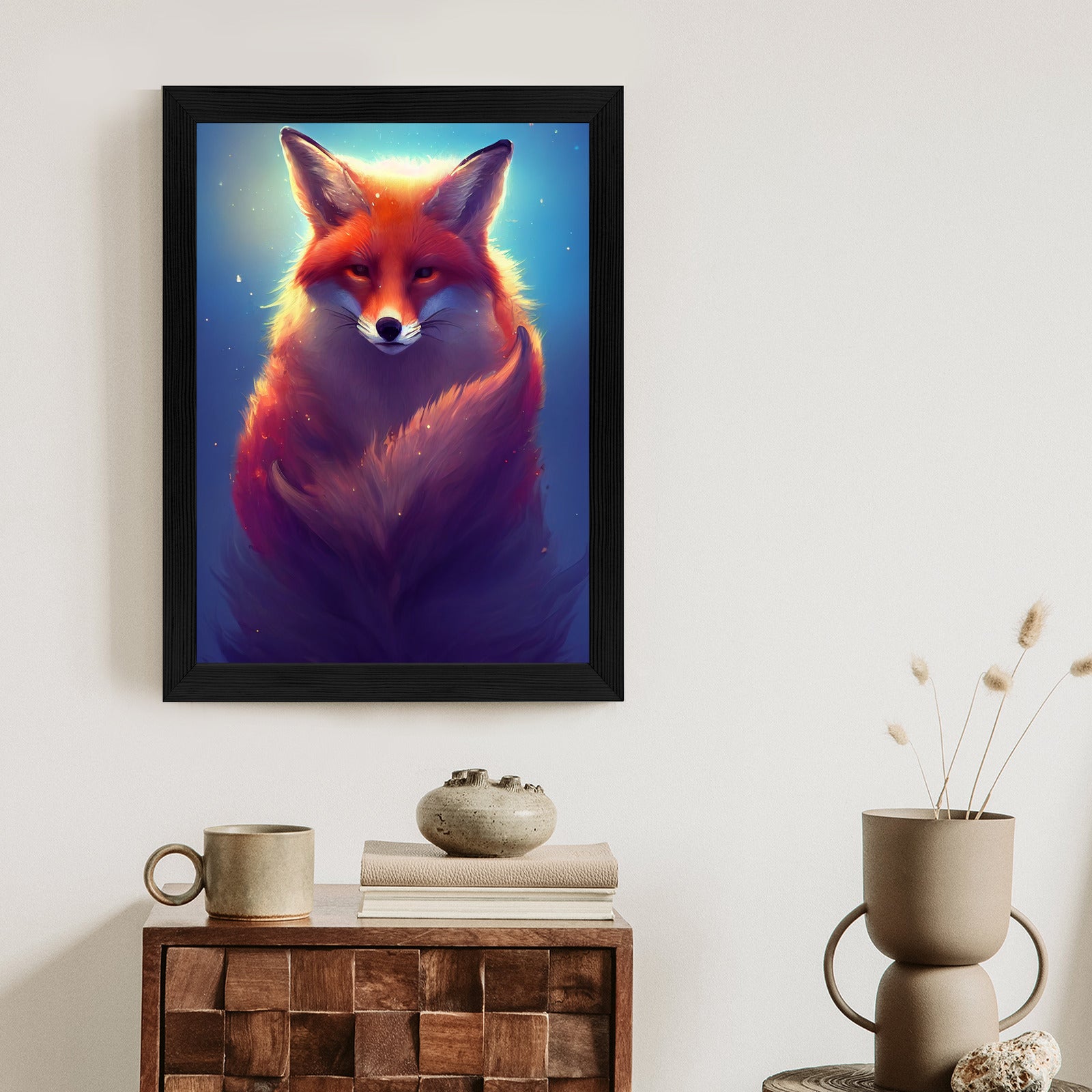 Plakat Rudy Lis Na Niebieskim Tle