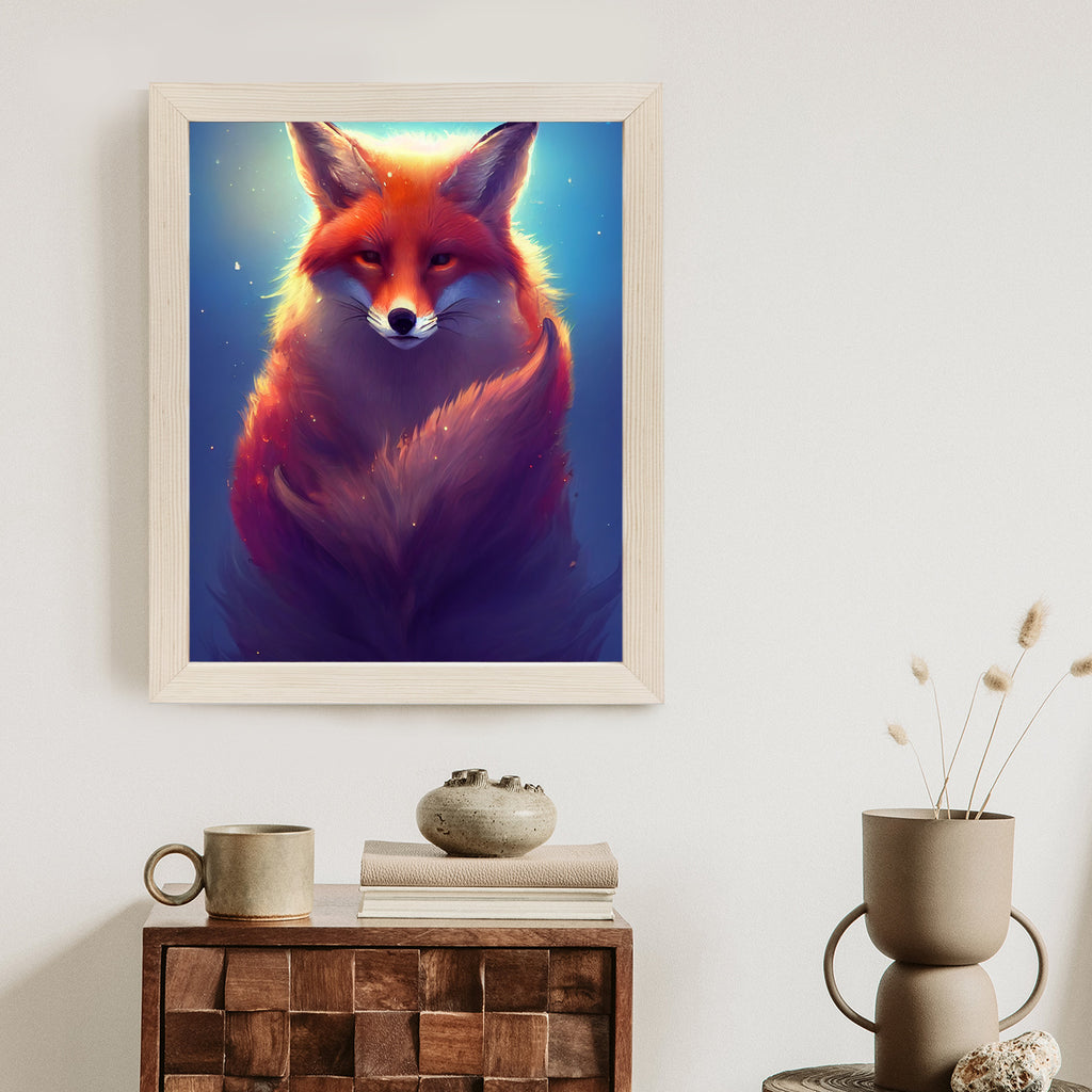 Plakat Rudy Lis Na Niebieskim Tle