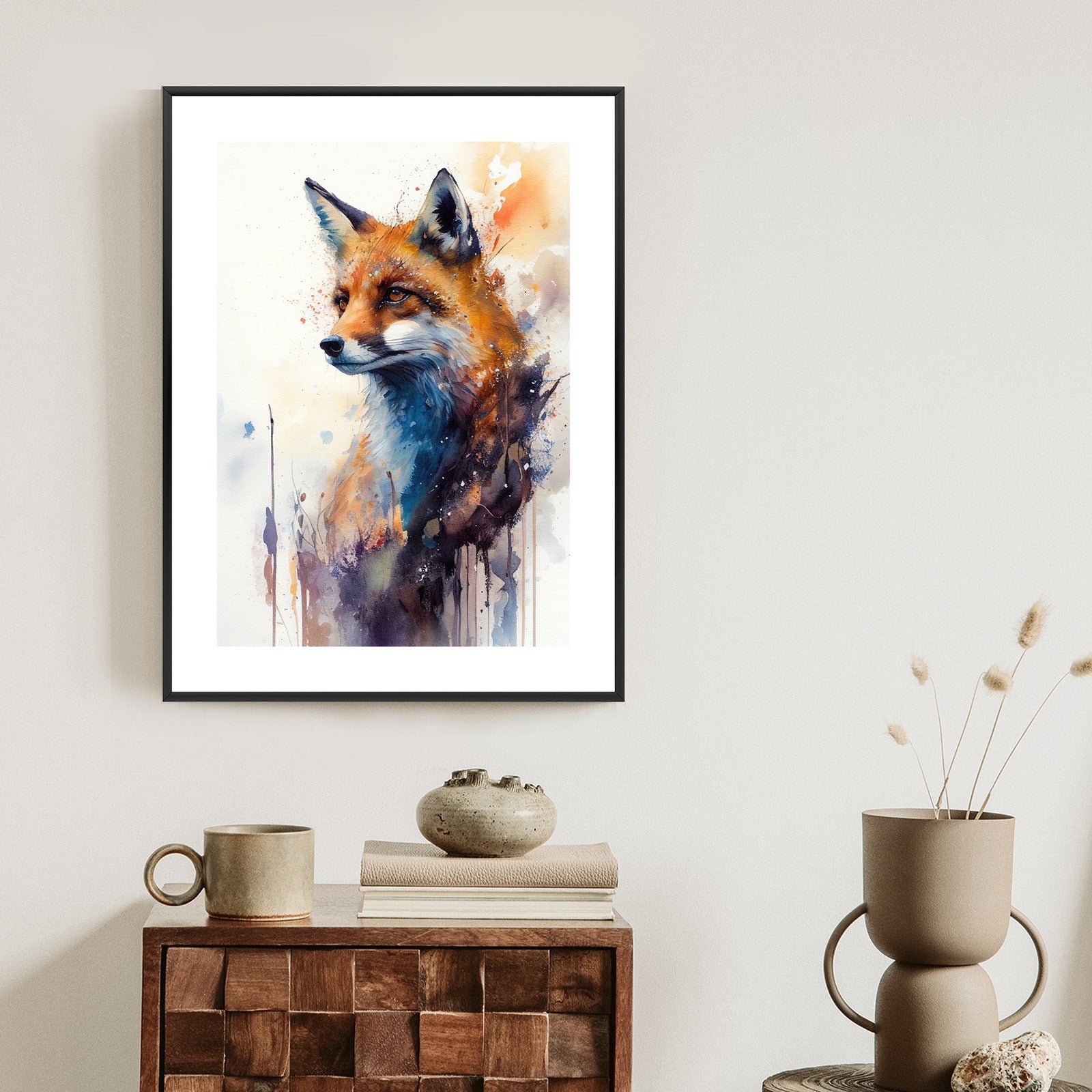Plakat Lis Na Malunku Rama Drewniana Z Passe-Partout Kolor Naturalny