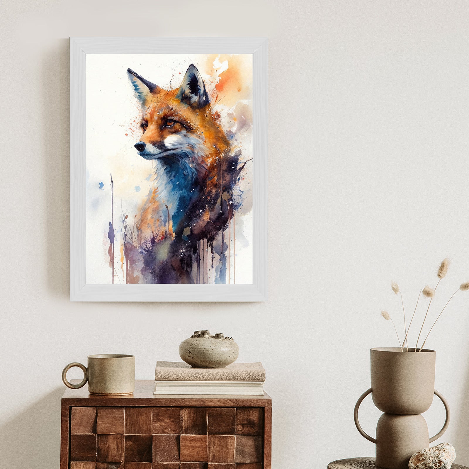 Plakat Lis Na Malunku Rama Drewniana Z Passe-Partout Kolor Naturalny