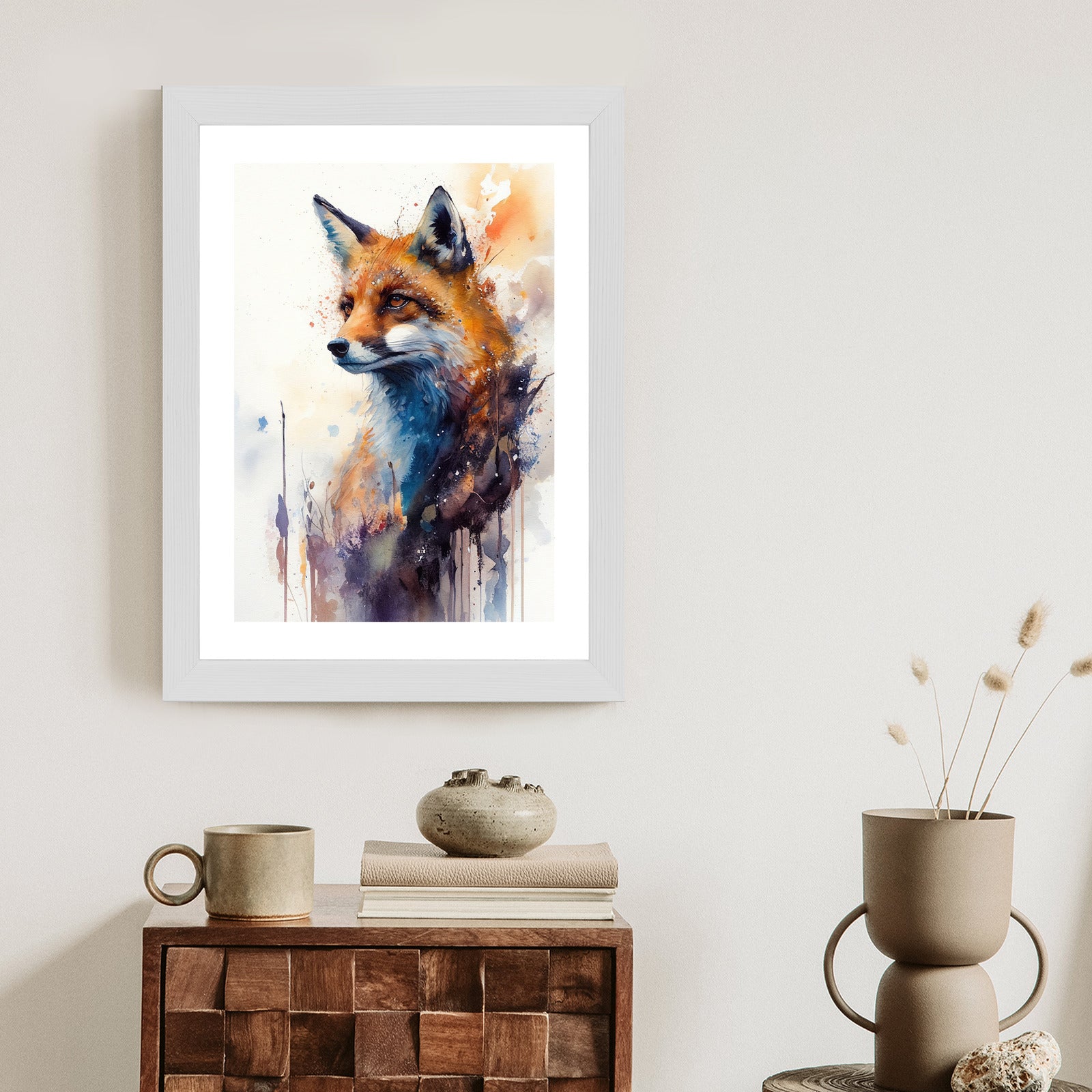 Plakat Lis Na Malunku Rama Drewniana Z Passe-Partout Kolor Naturalny