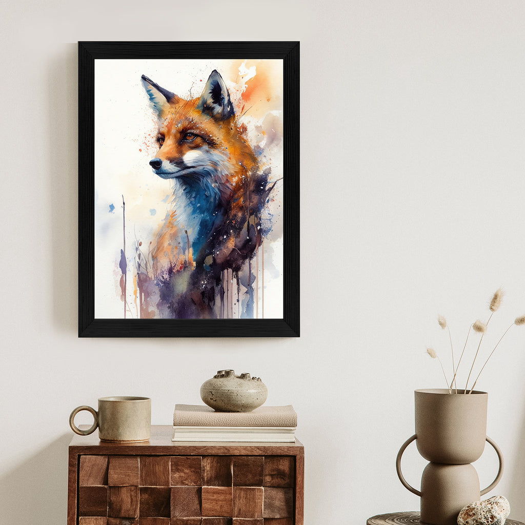 Plakat Lis Na Malunku Rama Drewniana Z Passe-Partout Kolor Naturalny