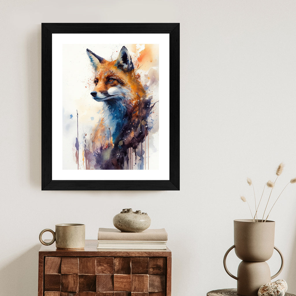 Plakat Lis Na Malunku Rama Drewniana Z Passe-Partout Kolor Naturalny