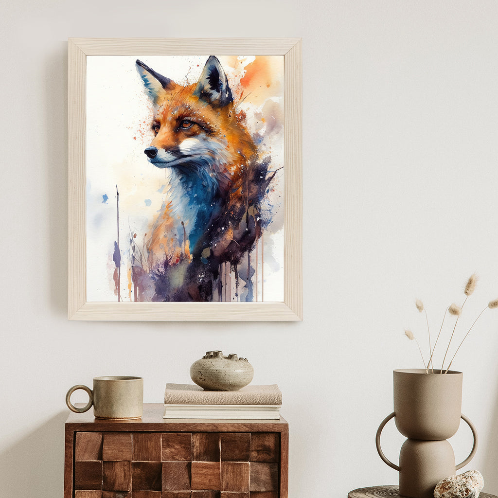 Plakat Lis Na Malunku Rama Drewniana Z Passe-Partout Kolor Naturalny