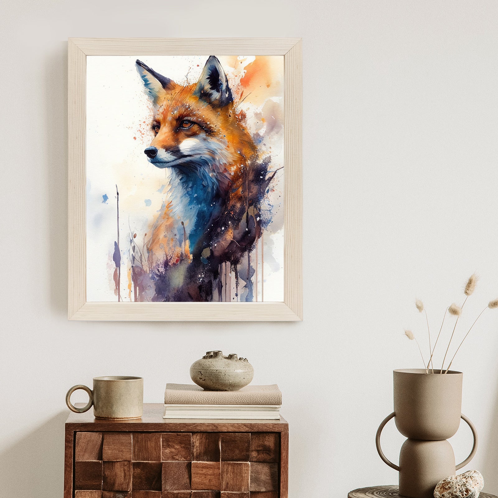 Plakat Lis Na Malunku Rama Drewniana Z Passe-Partout Kolor Naturalny