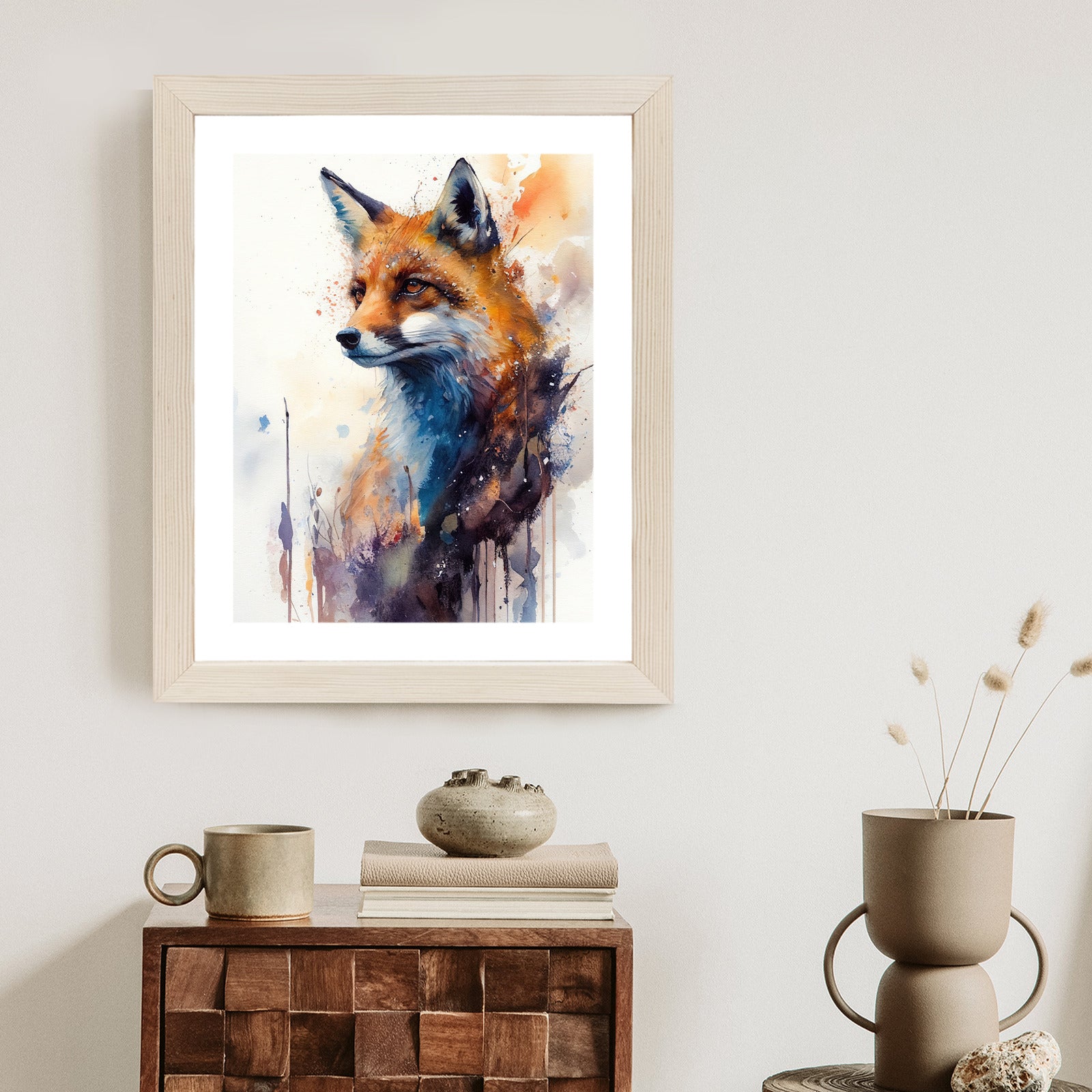 Plakat Lis Na Malunku Rama Drewniana Z Passe-Partout Kolor Naturalny