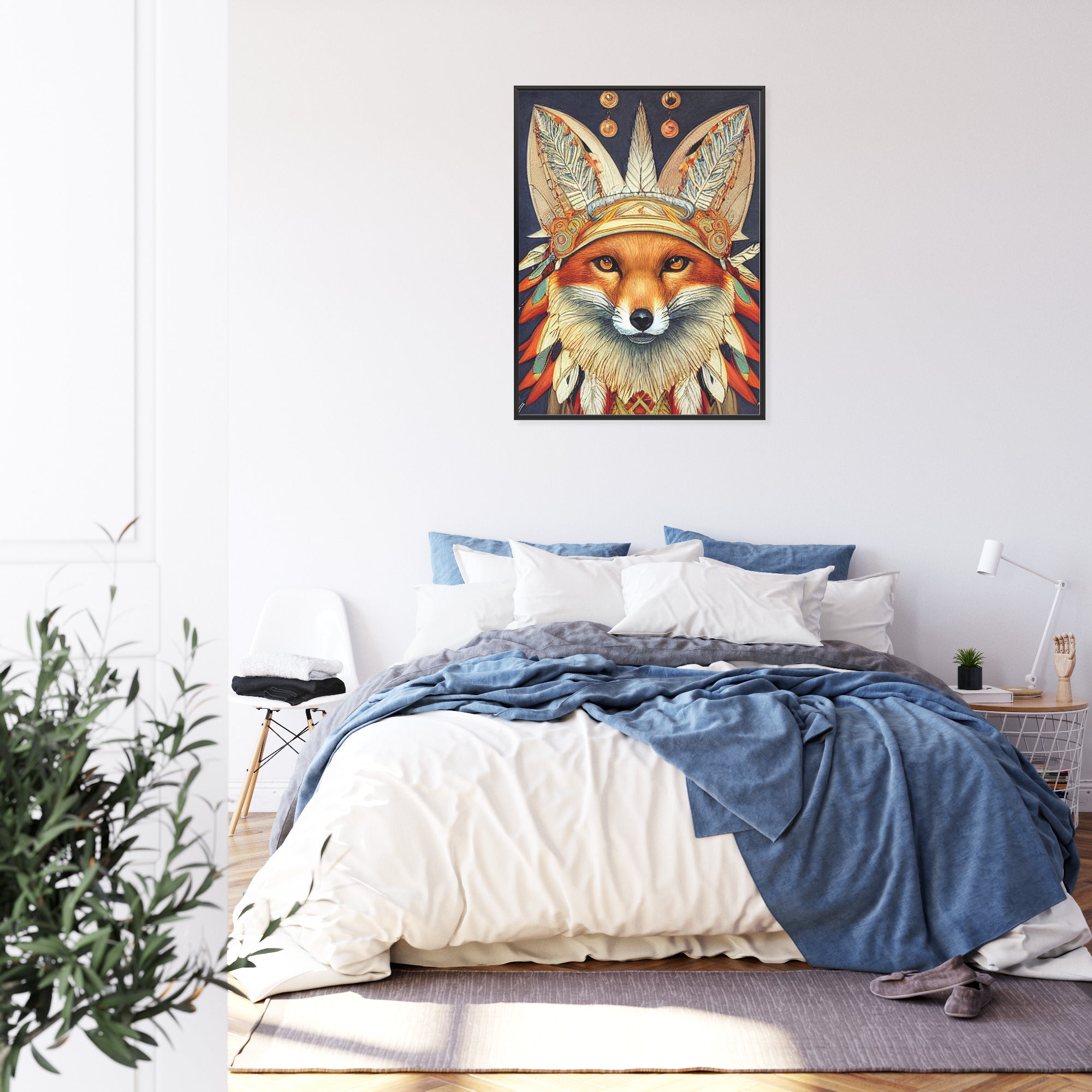 Plakat Lis W Stroju Indianina Rama Drewniana Z Passe-Partout Kolor Naturalny