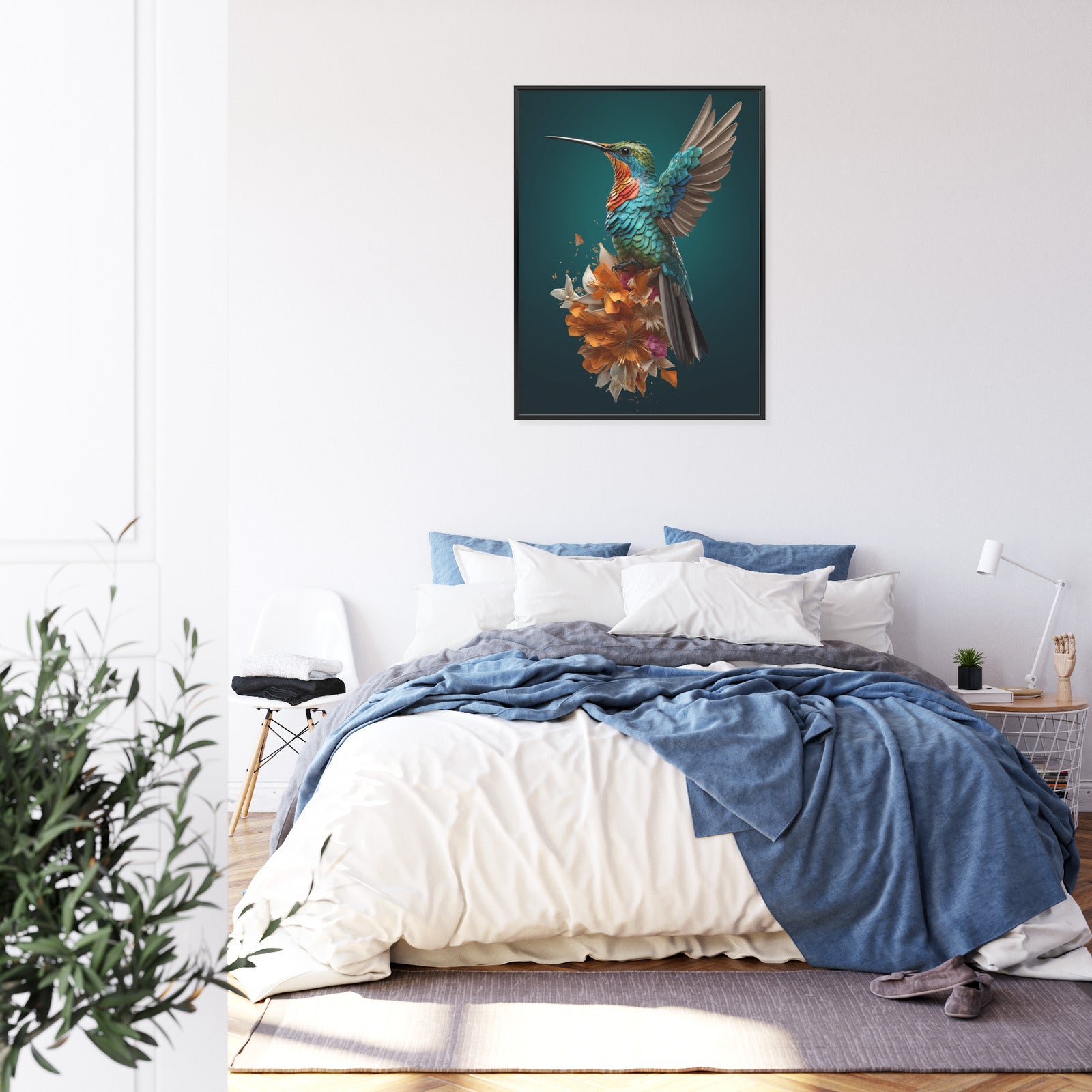 Plakat Koliber Z Rozłożonymi Skrzydłami Rama Drewniana Z Passe-Partout Kolor Naturalny
