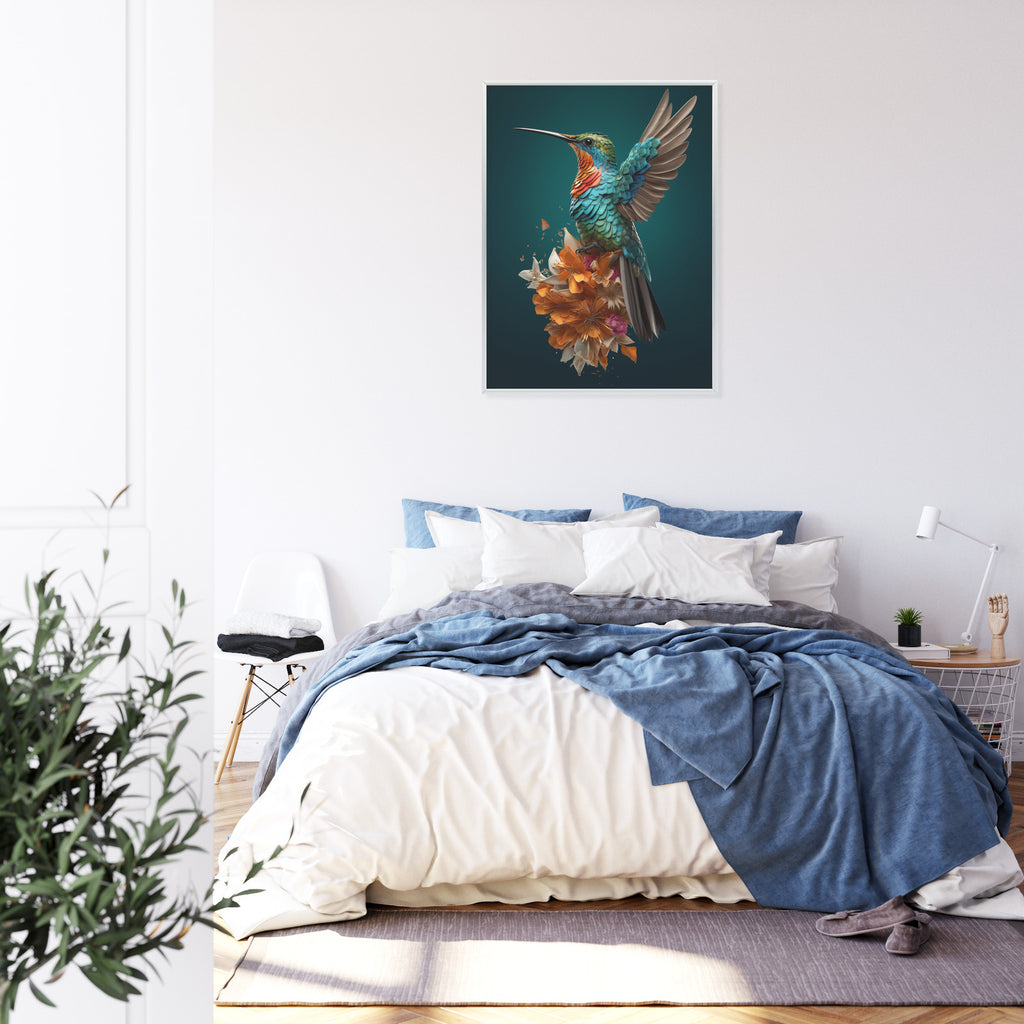 Plakat Koliber Z Rozłożonymi Skrzydłami Rama Drewniana Z Passe-Partout Kolor Naturalny