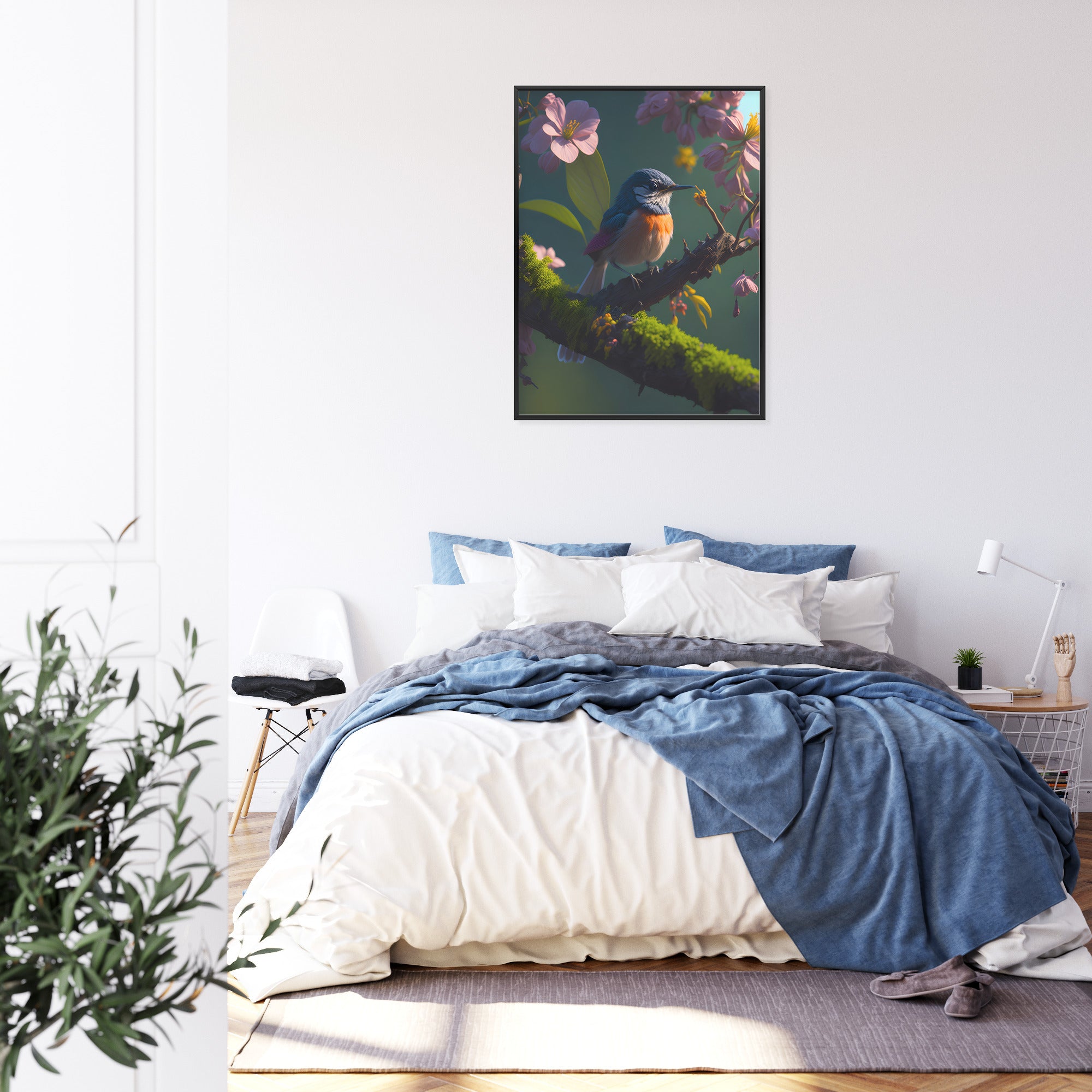 Plakat Gałązka Z Ptaszkiem Rama Drewniana Z Passe-Partout Kolor Naturalny