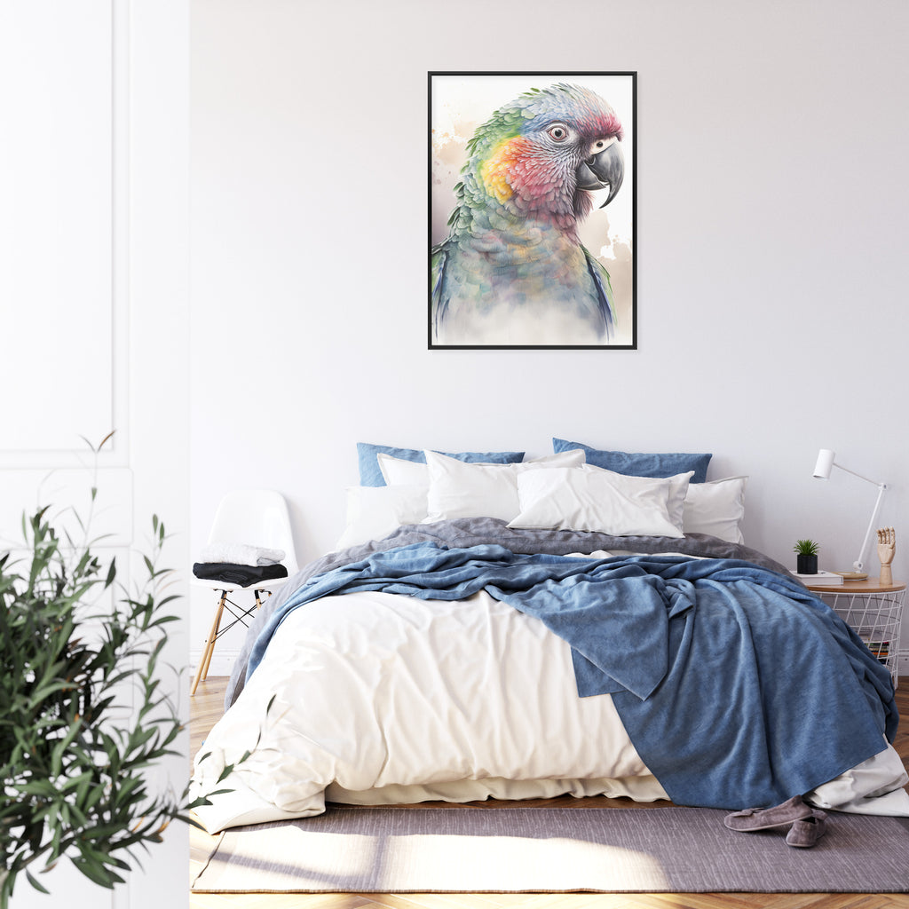 Plakat Papuga Na Akwareli Rama Drewniana Z Passe-Partout Kolor Naturalny