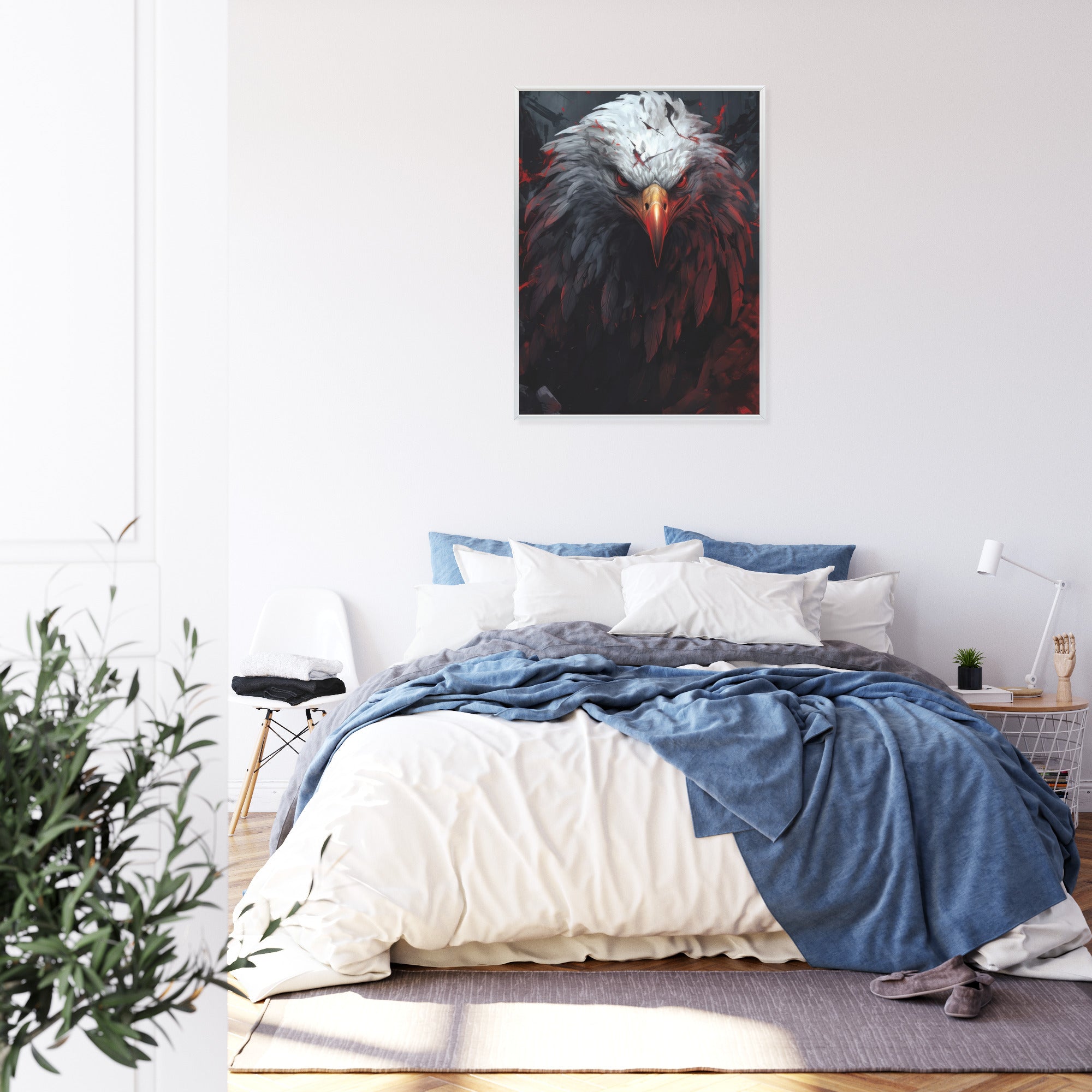 Plakat Orzeł Z Czerwonymi I Czarnymi Piórami Z Groźnym Spojrzeniem Rama Drewniana Z Passe-Partout Kolor Naturalny