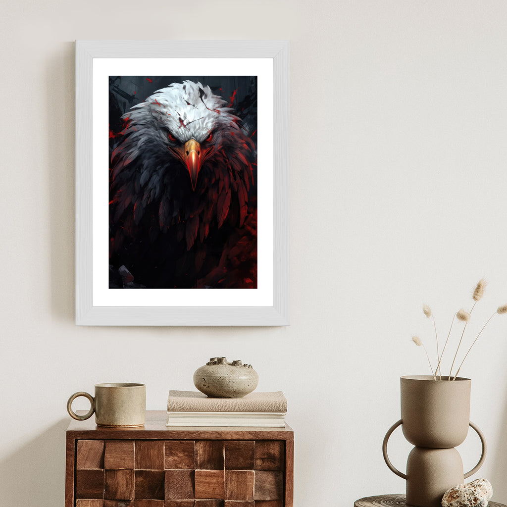 Plakat Orzeł Z Czerwonymi I Czarnymi Piórami Z Groźnym Spojrzeniem Rama Drewniana Z Passe-Partout Kolor Naturalny