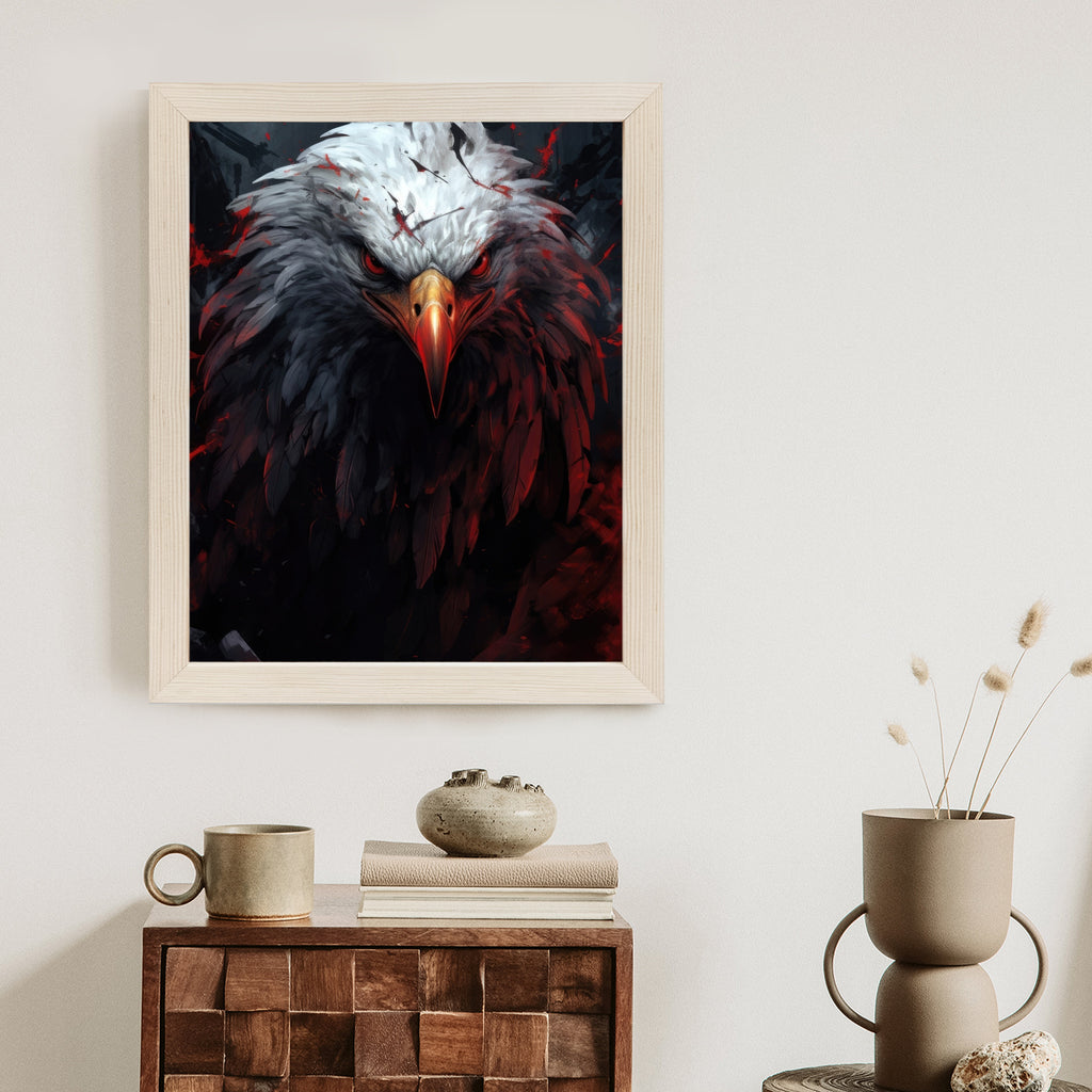 Plakat Orzeł Z Czerwonymi I Czarnymi Piórami Z Groźnym Spojrzeniem Rama Drewniana Z Passe-Partout Kolor Naturalny