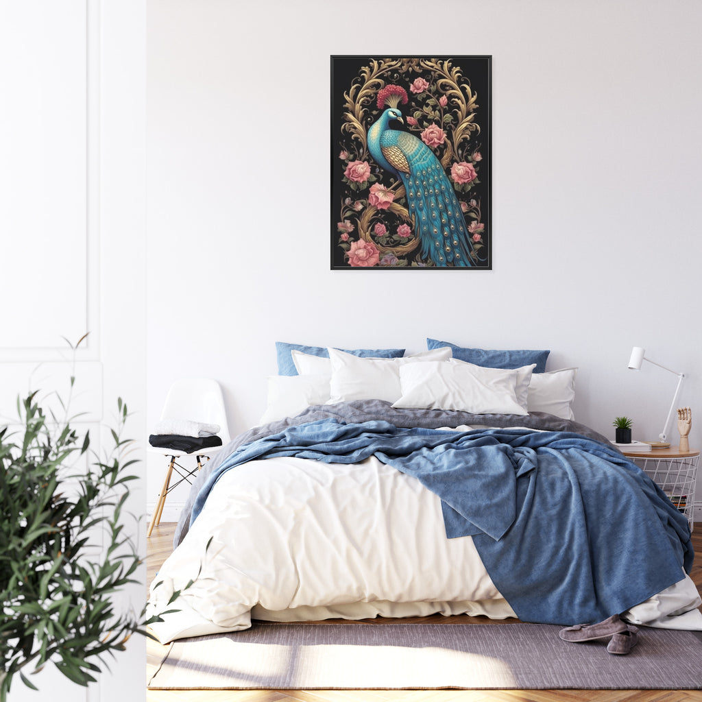 Plakat Egzotyczny Orientalny Wzór Z Pawiem I Roślinami Botanicznymi Rama Drewniana Z Passe-Partout Kolor Naturalny
