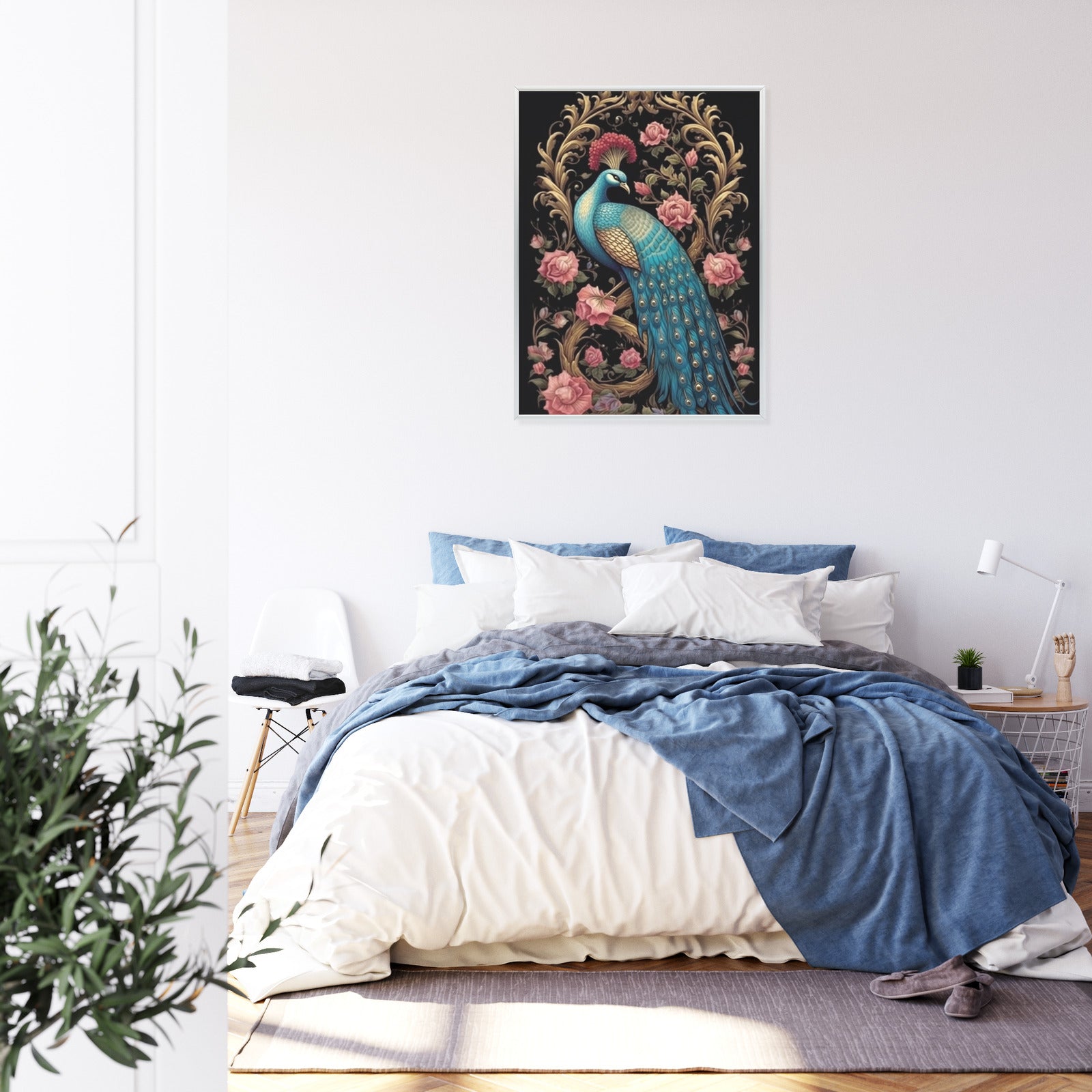 Plakat Egzotyczny Orientalny Wzór Z Pawiem I Roślinami Botanicznymi Rama Drewniana Z Passe-Partout Kolor Naturalny